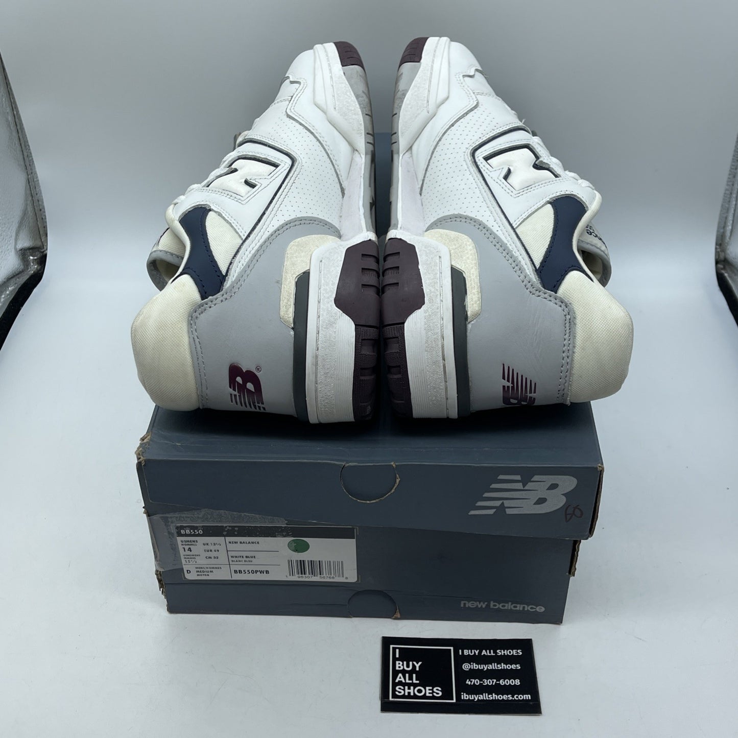 Size 14 - New Balance 550 White Indigo Burgundy Blue Grey Leather (BB550PWB)