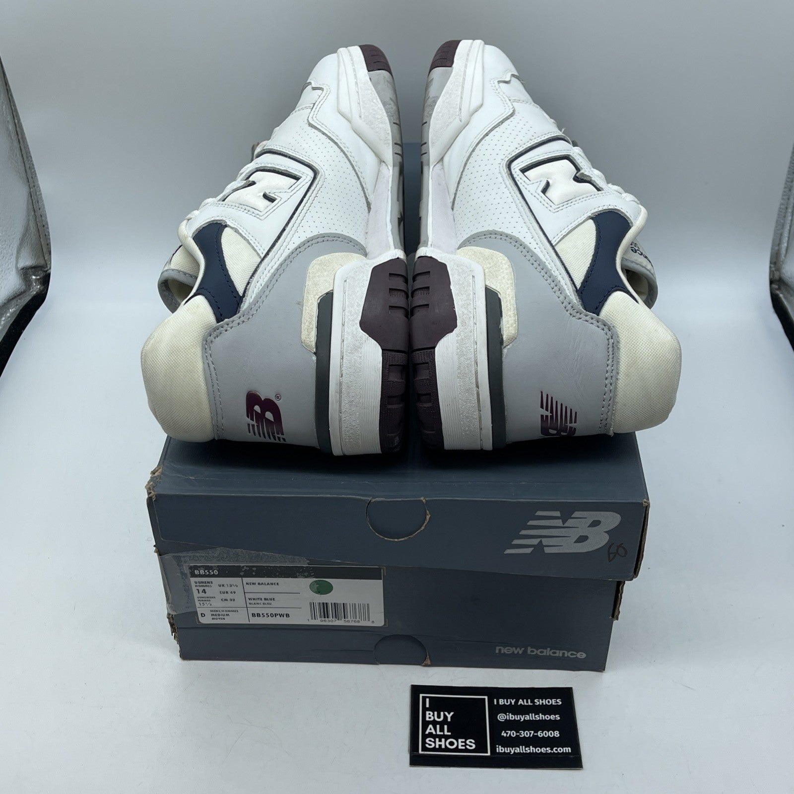Size 14 - New Balance 550 White Indigo Burgundy Blue Grey Leather (BB550PWB)