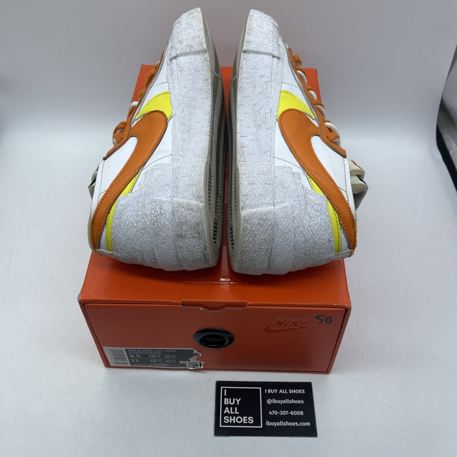 Size 9.5 - Nike sacai x Blazer Low Magma Orange White Leather (DD1877-100)