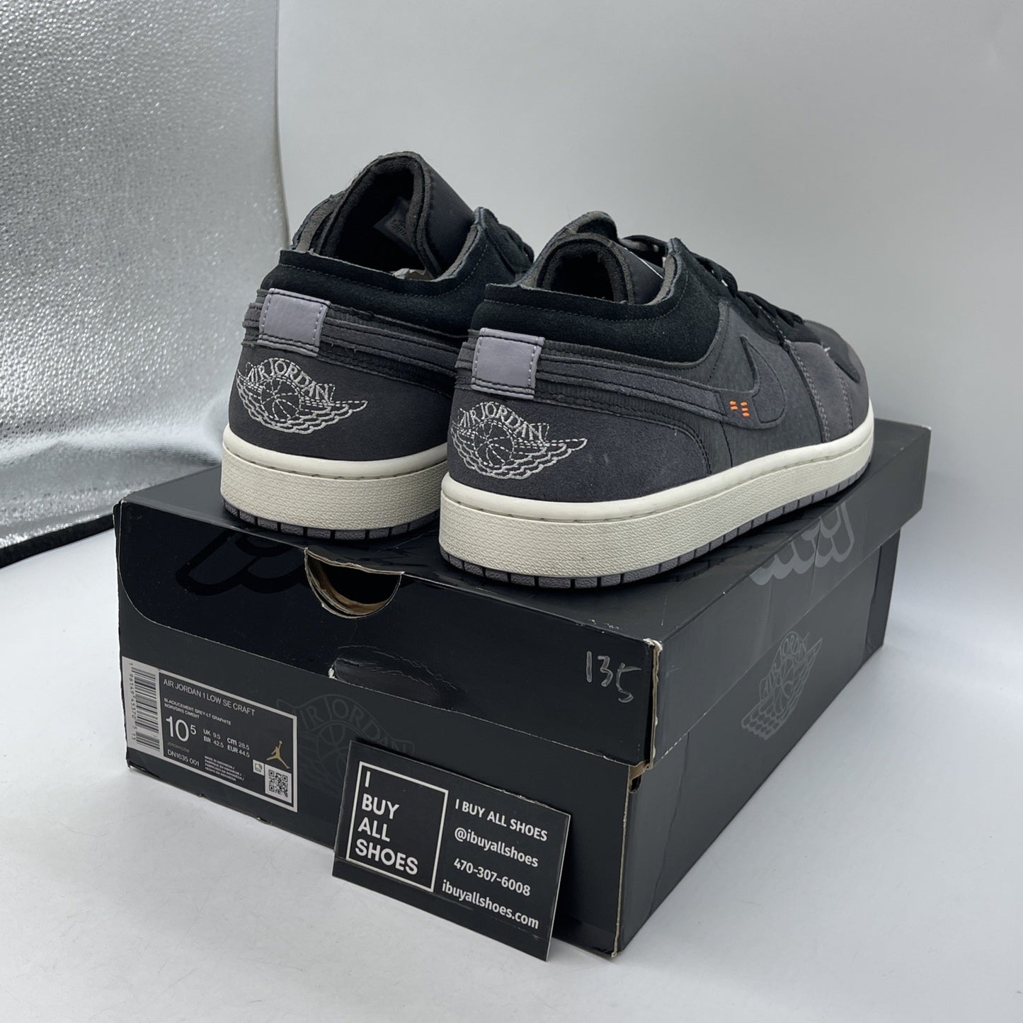 Size 10.5 - Jordan 1 Low Inside Out Black Gray Suede Leather (DN1635-001)