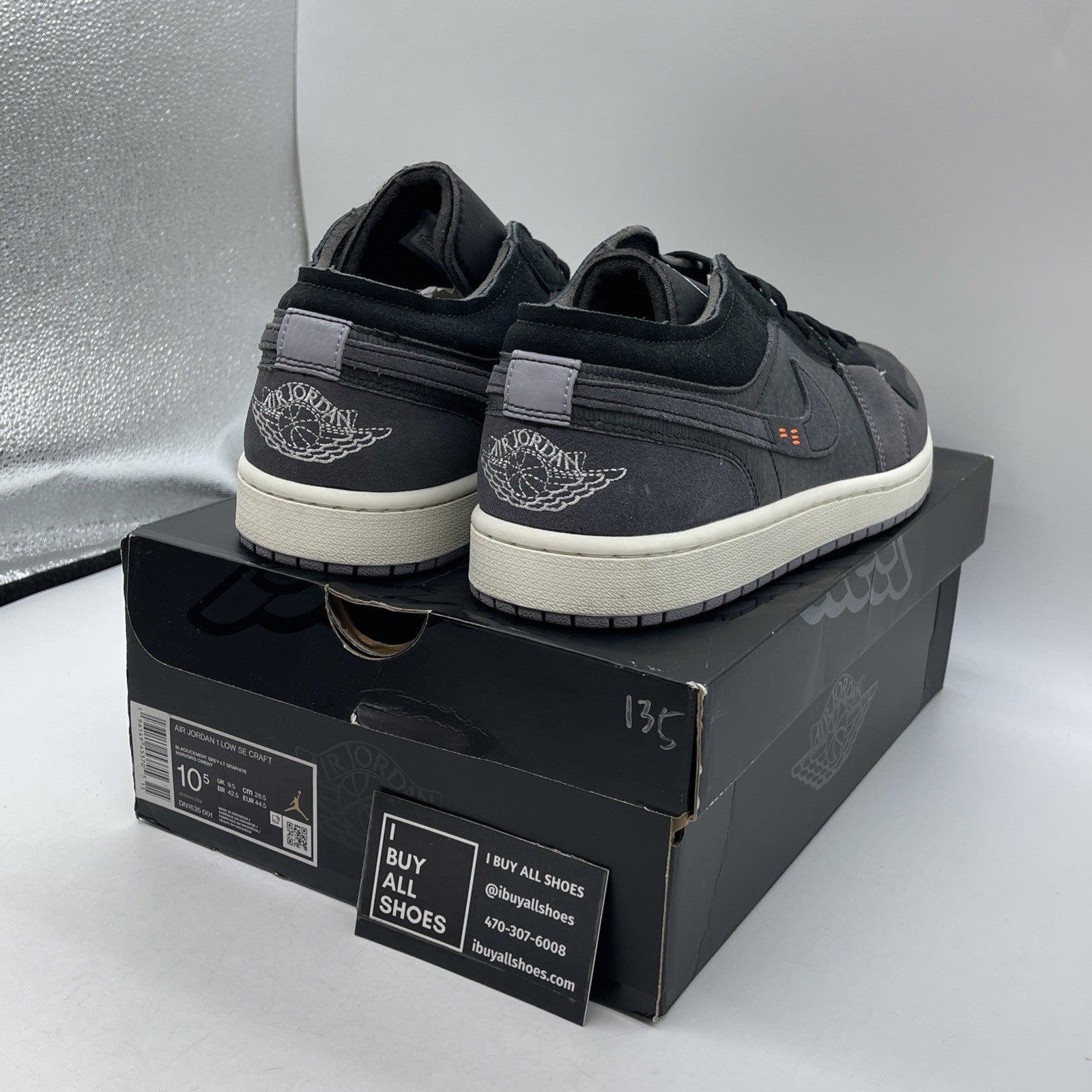 Size 10.5 - Jordan 1 Low Inside Out Black Gray Suede Leather (DN1635-001)