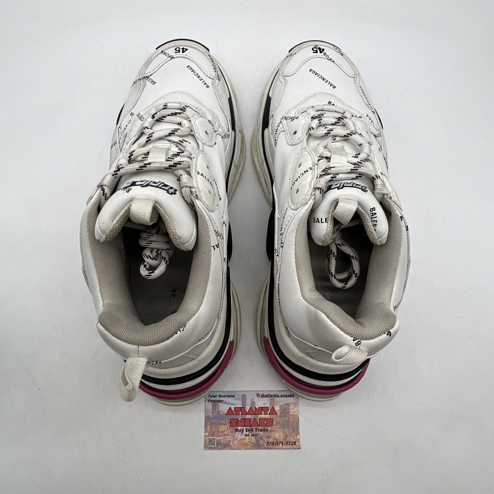 Size 12 - Balenciaga Triple S All Over Logo White Black Pink Sneakers