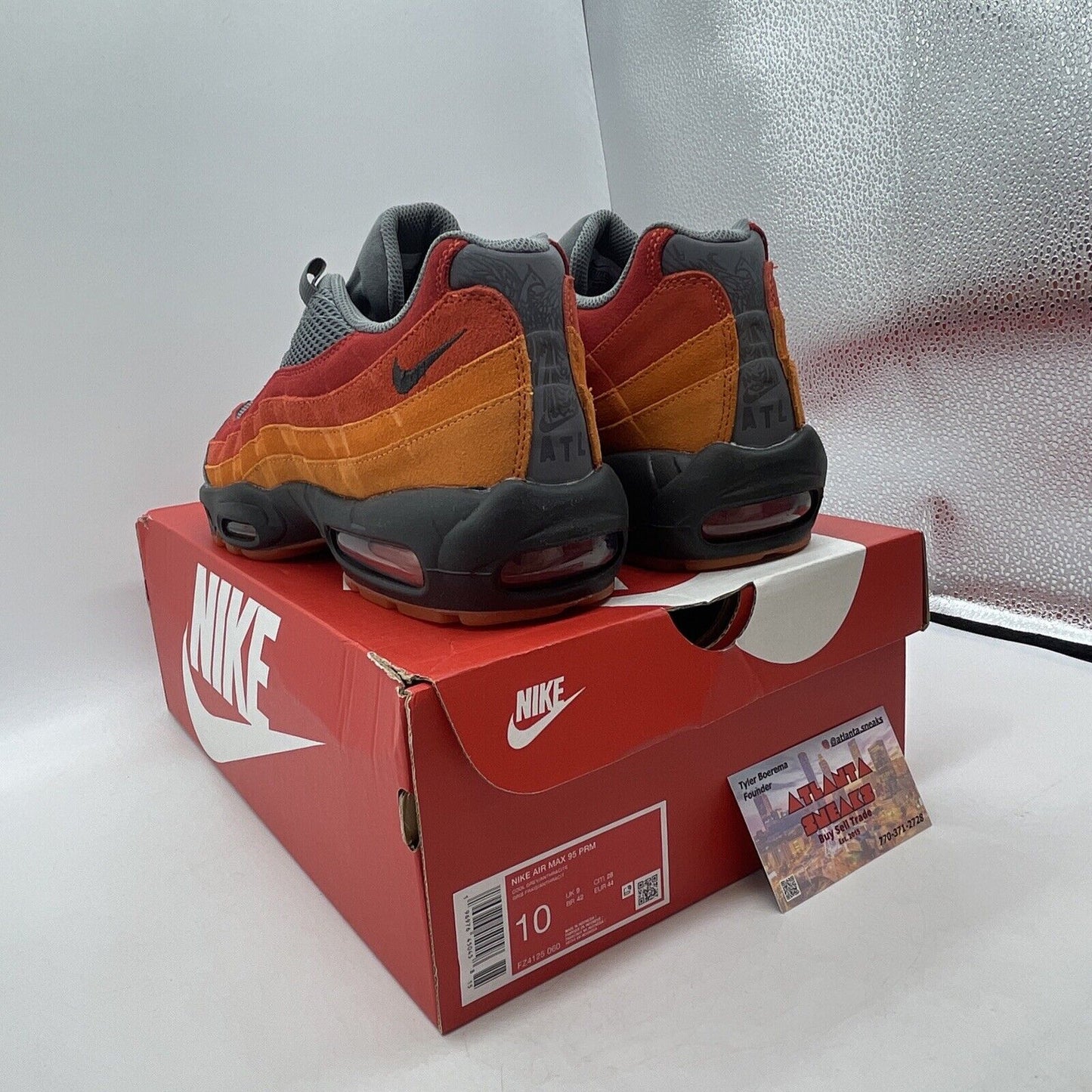 Size 10 - Nike Air Max 95 Premium Atlanta Red Orange Grey Suede (Fz4125-060)