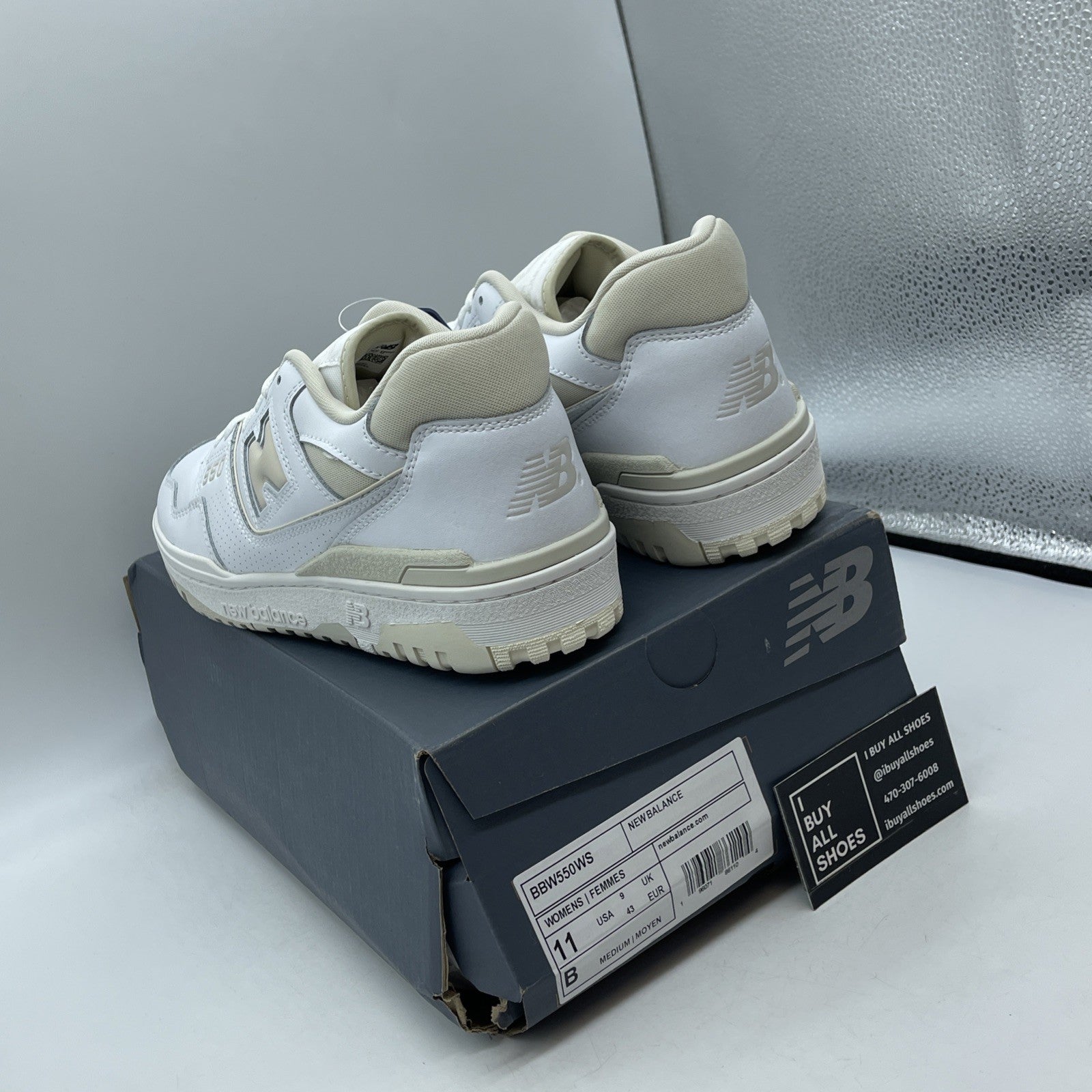 Size 11W - New Balance 550 Silver Birch White Leather (BBW550WS)