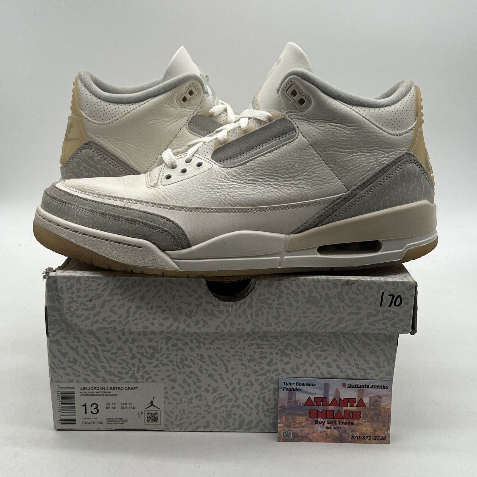 Size 13 - Air Jordan 3 Retro Craft Ivory/Grey White Leather (FJ9579-100)