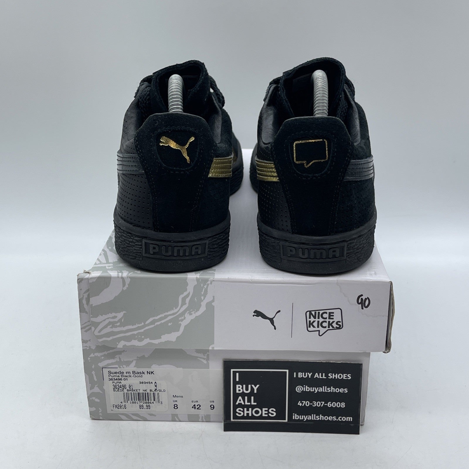 Size 9 - PUMA Nice Kicks x Suede Basket Black Gold Leather (363496-01)