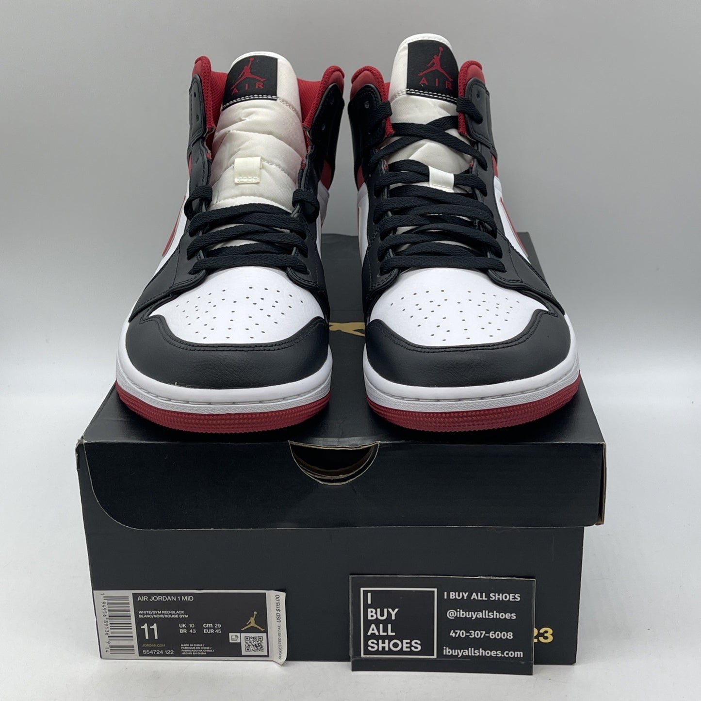 Size 11 - Air Jordan 1 Mid Black Gym Red Leather (554724-122)