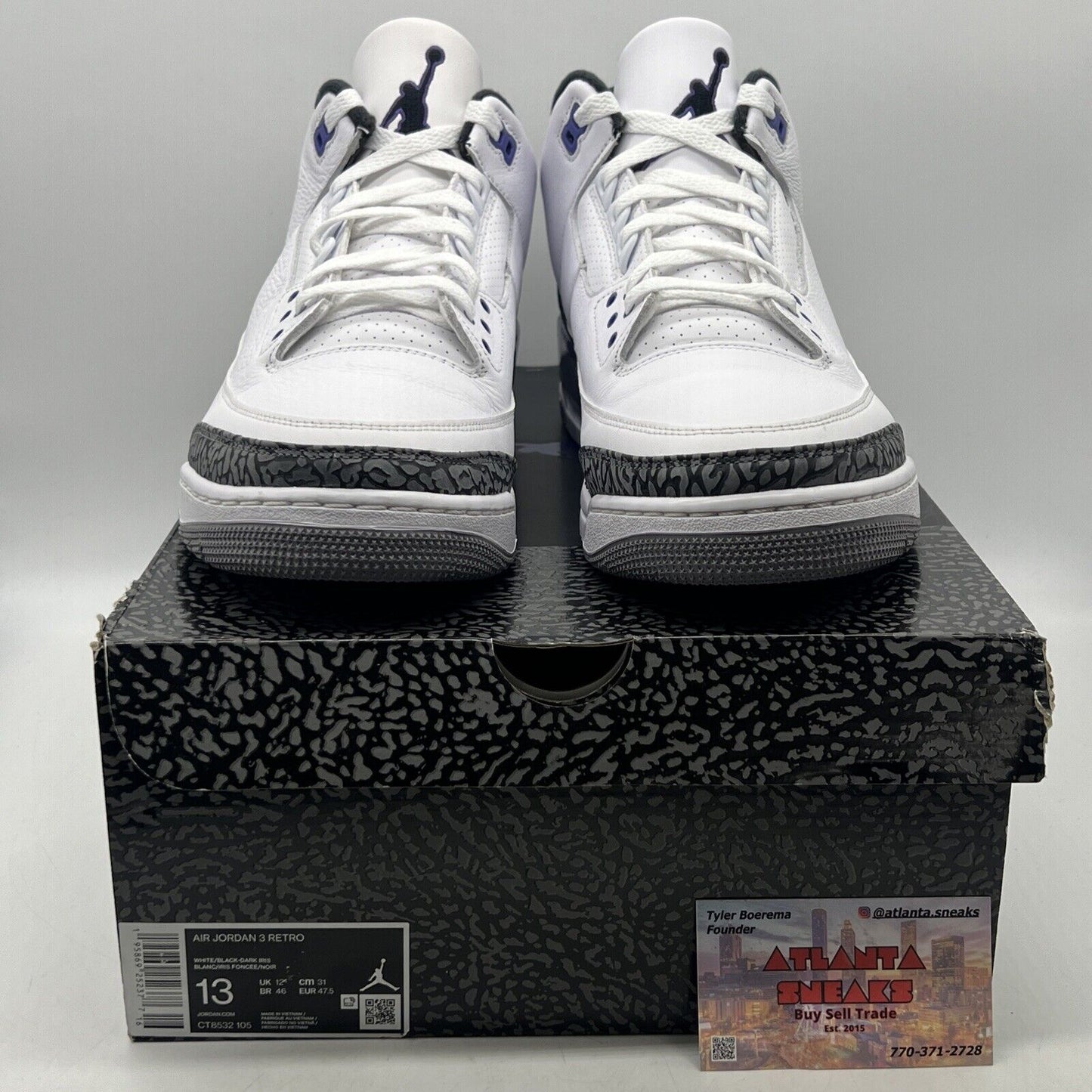 Size 13 - Jordan 3 Retro Mid Dark Iris White Leather Grey (CT8532-105)