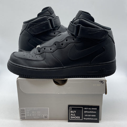 Size 12 - Nike Air Force 1 '07 Mid Triple Black Leather (CW2289-001)