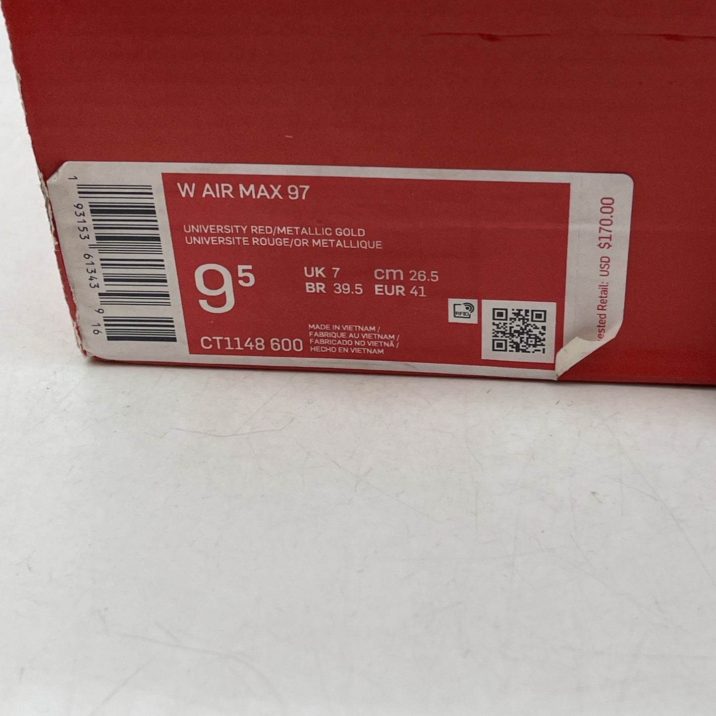 Size 9.5W - Nike Air Max 97 Gold Sequin  (CT1148-600)