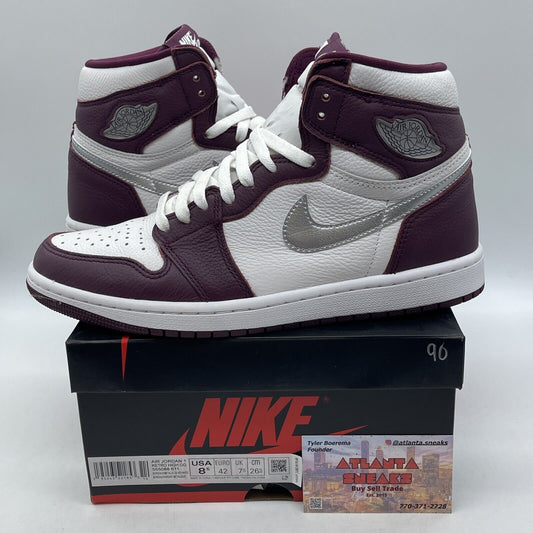 Size 8.5 - Jordan 1 Retro High OG Bordeaux Silver White Leather (555088-611)