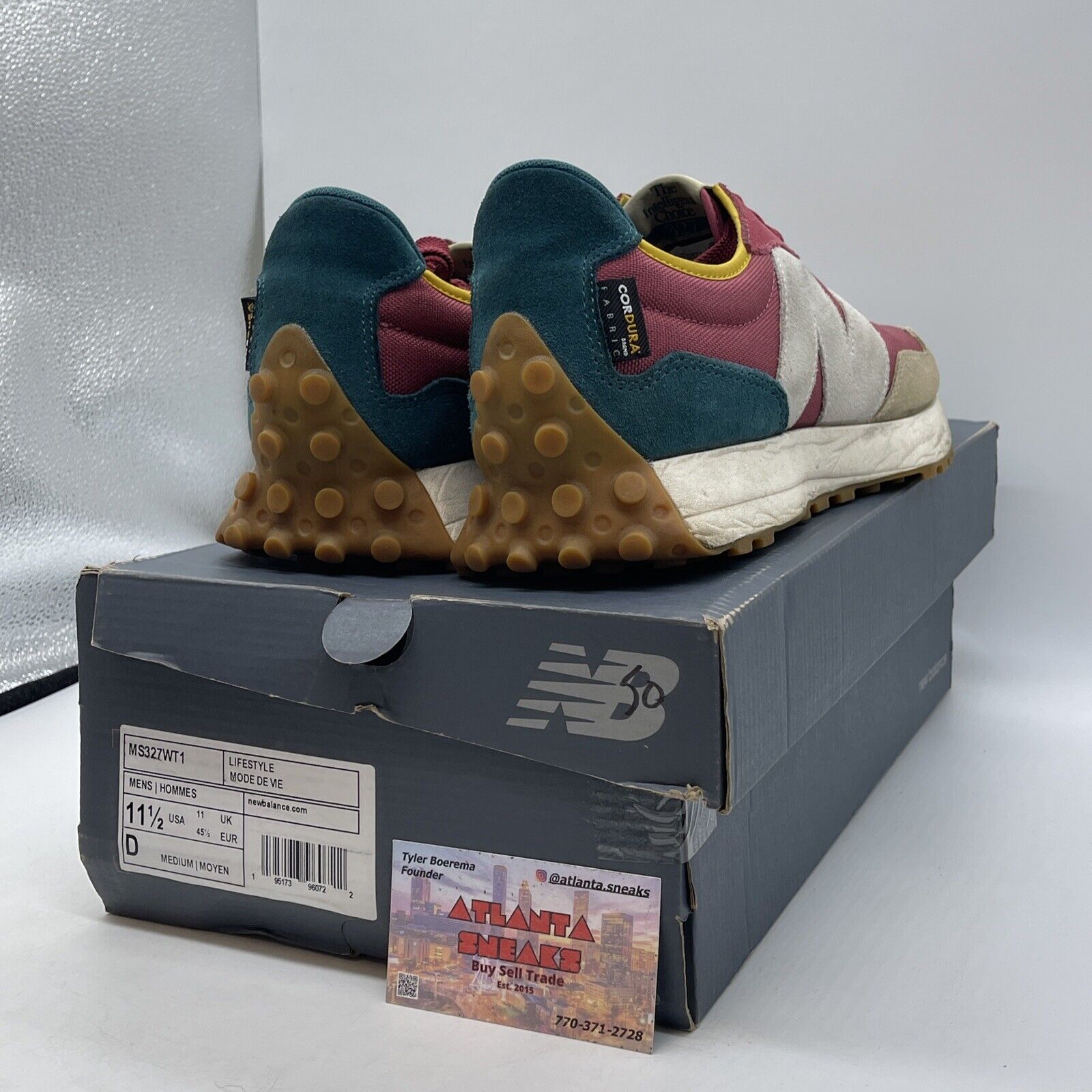 Size 11.5 - New Balance 327 Bordeaux Teal Brown Blue White Suede (MS327WT1)