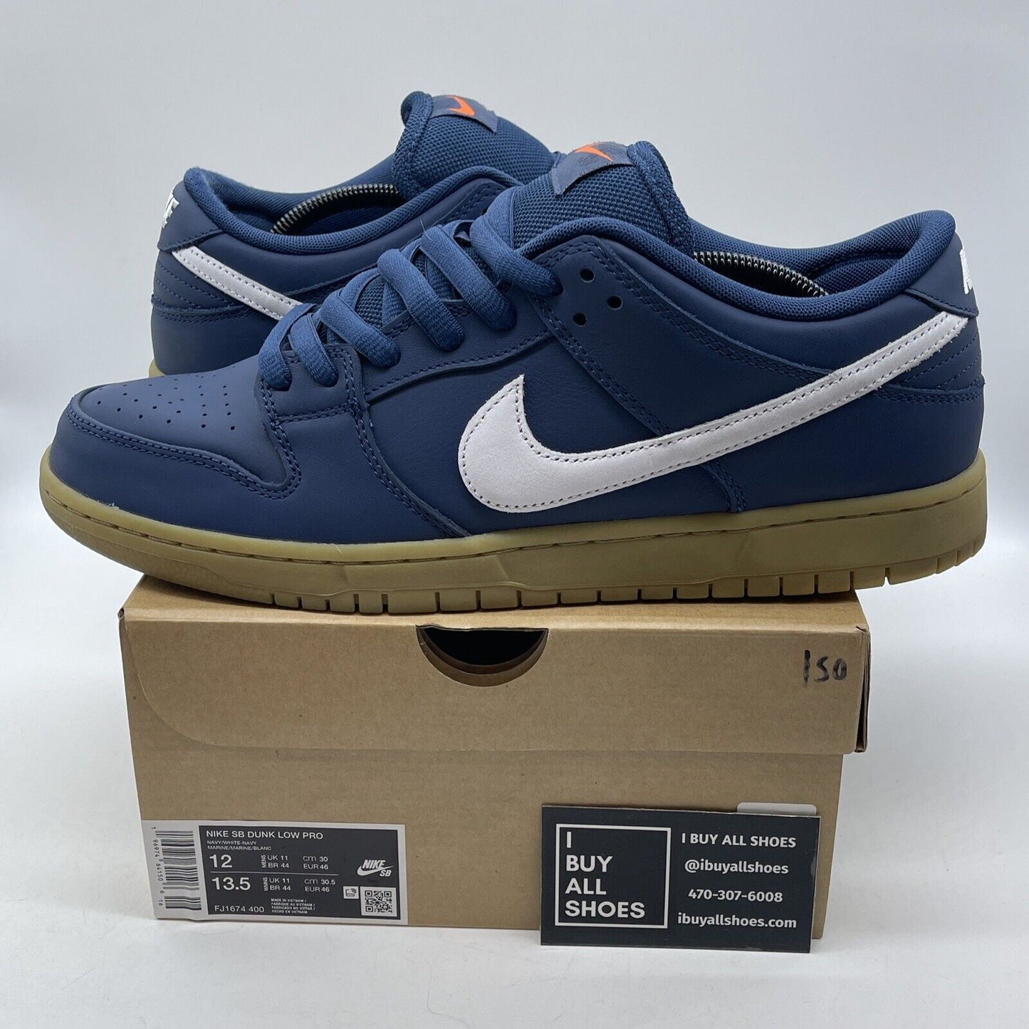 Size 12 - Nike Dunk Pro SB Low Navy Gum White Leather Suede (FJ1674-400)