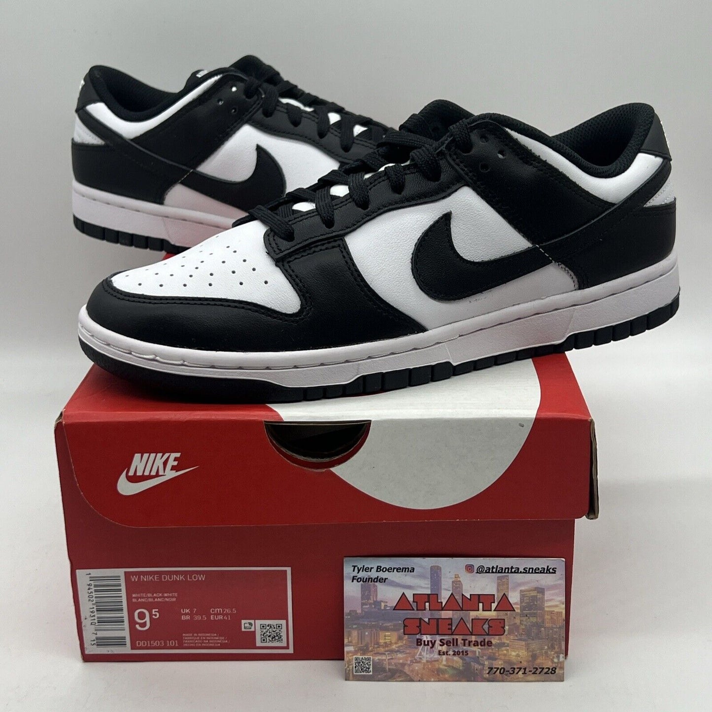 Size 9.5 - Nike Dunk Low Black White W Brand New Og All