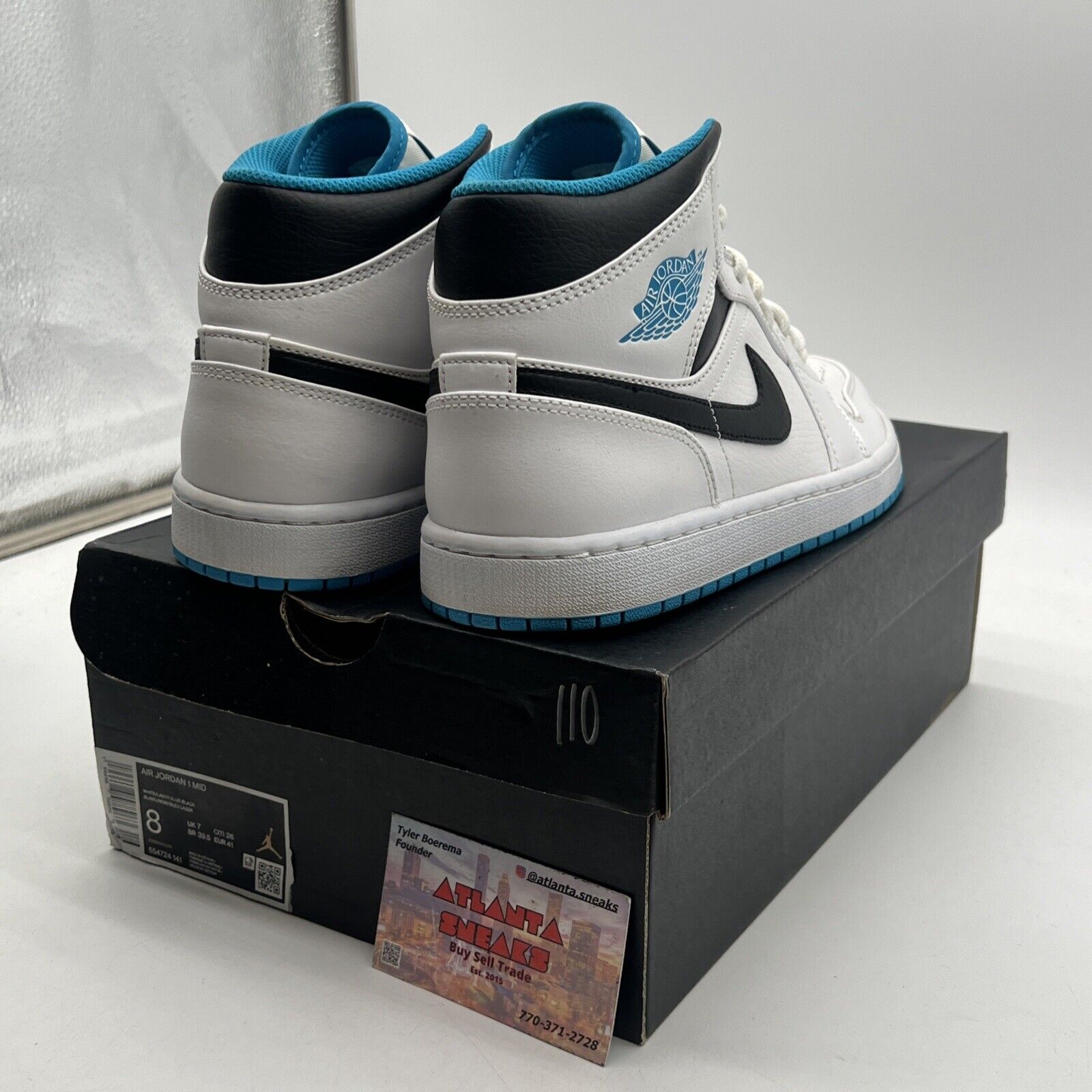 Size 8 - Air Jordan 1 Mid Laser Blue White Black Leather (554724-141)