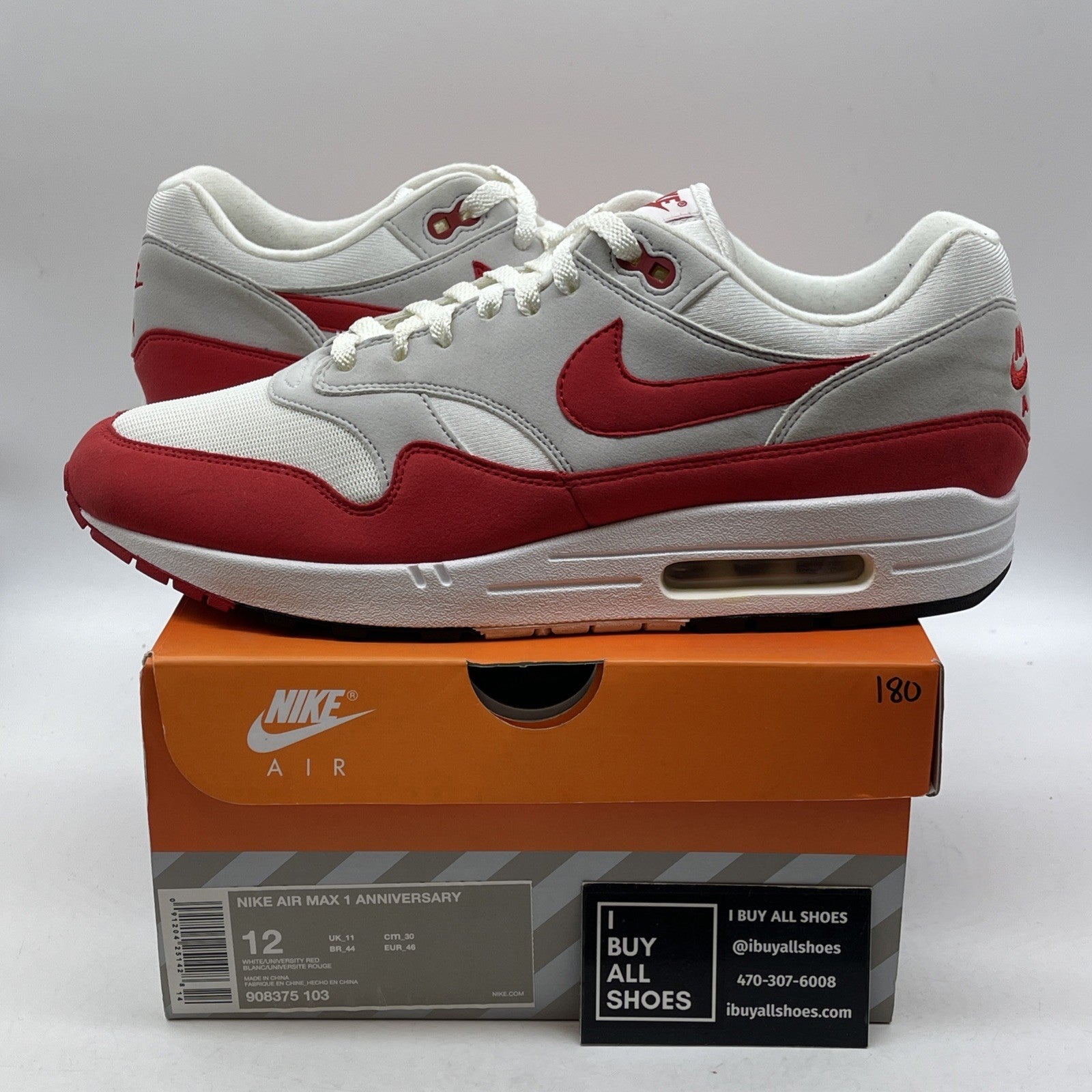 Size 12 - Nike Air Max 1 OG Anniversary 2017 Re-Release Red (908375-103)