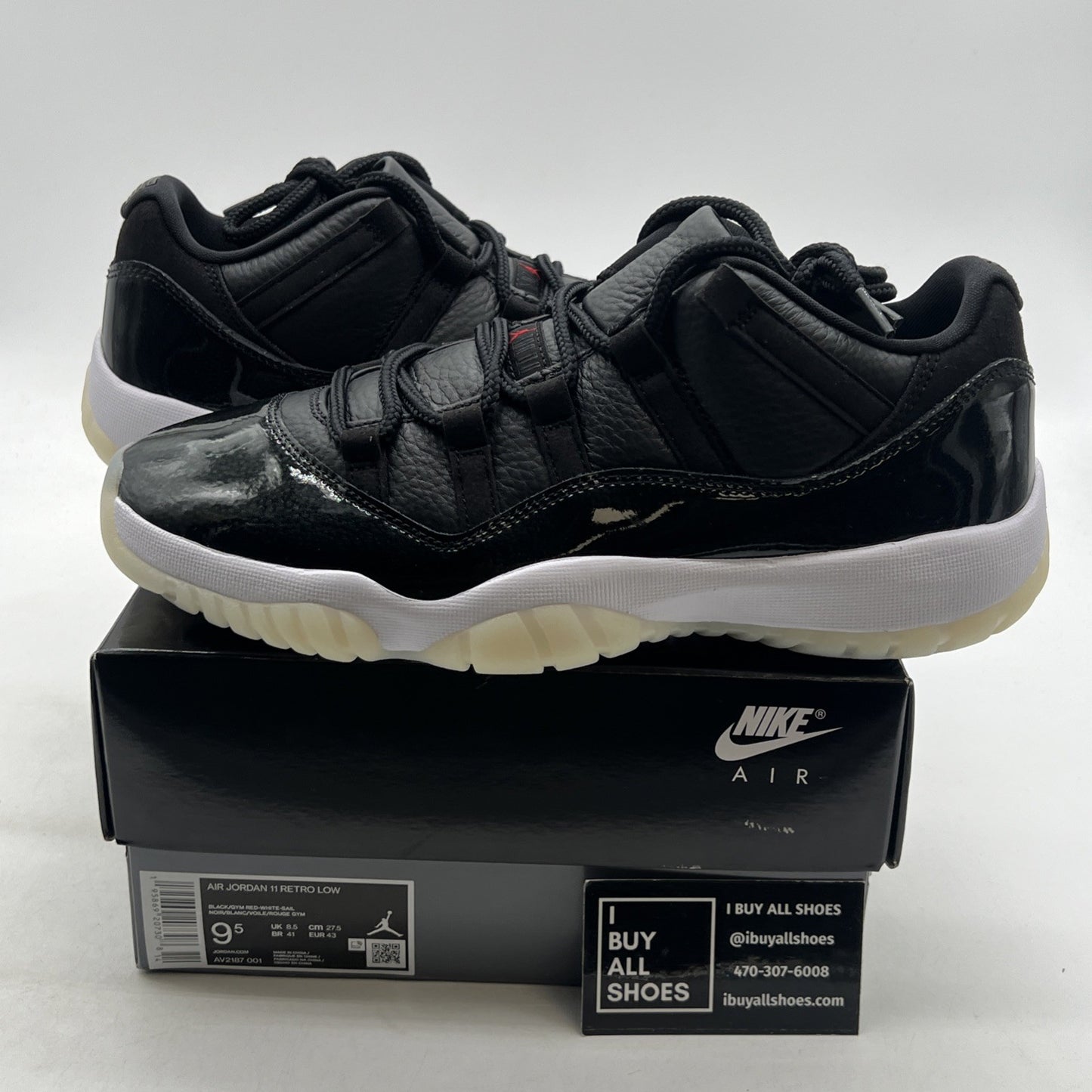 Size 9.5 - Air Jordan 11 Retro Low 72-10 Black Leather (AV2187-001)