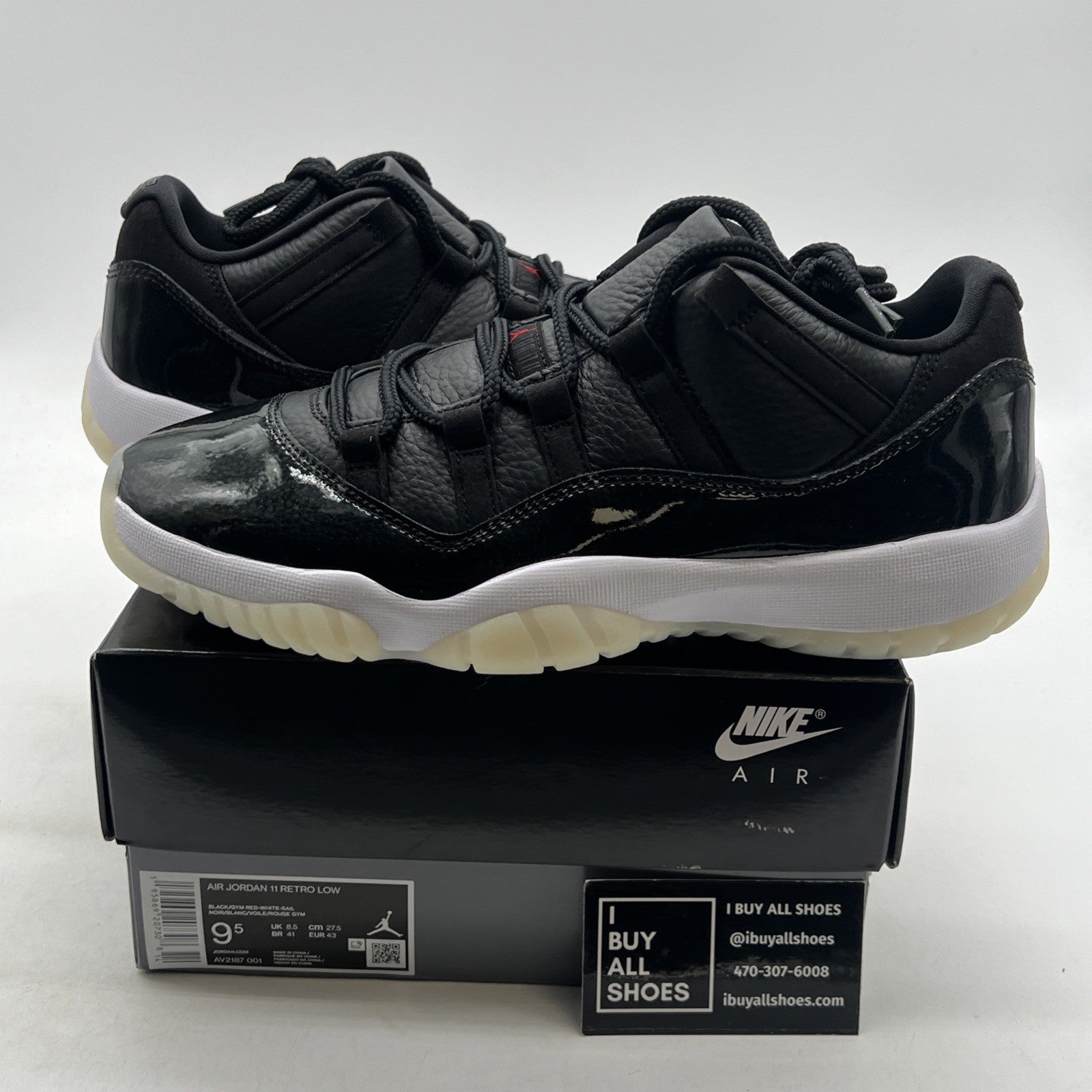 Size 9.5 - Air Jordan 11 Retro Low 72-10 Black Leather (AV2187-001)