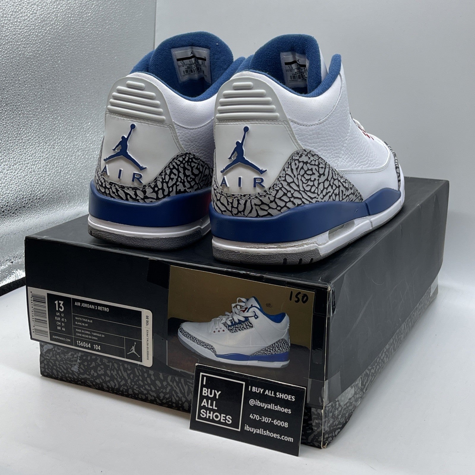 Size 13 - Air Jordan 3 Retro 2011 True Blue White Leather (136064-104)