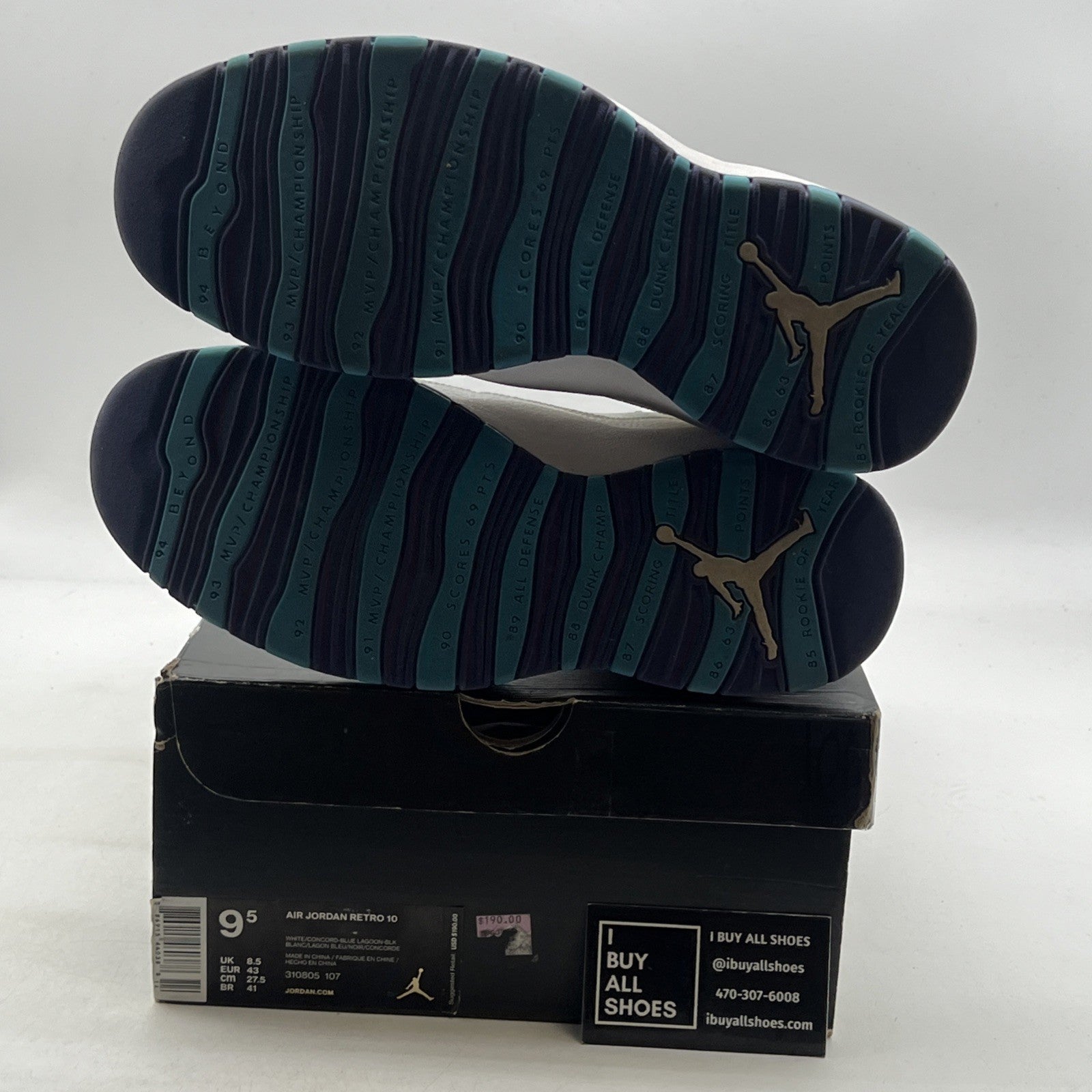 Size 9.5 - Air Jordan 10 Retro Charlotte Hornets (310805-107)