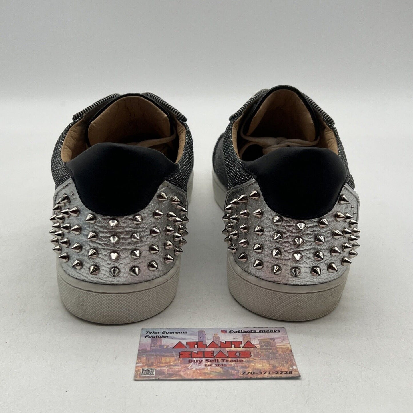 Size 13 - Christian Louboutin Seavaste 2 Orlato Flat Silver Black (3220748CMA3)