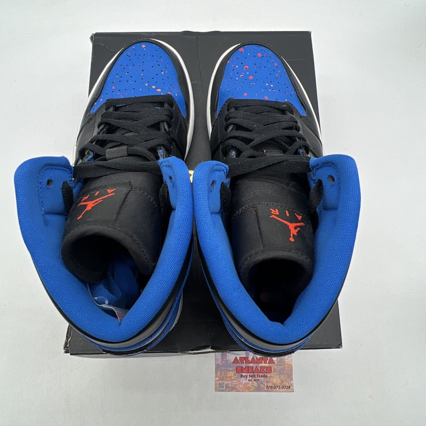 Size 8 - Air Jordan 1 Mid Royal Splatter Black Blue Leather White (554724-048)