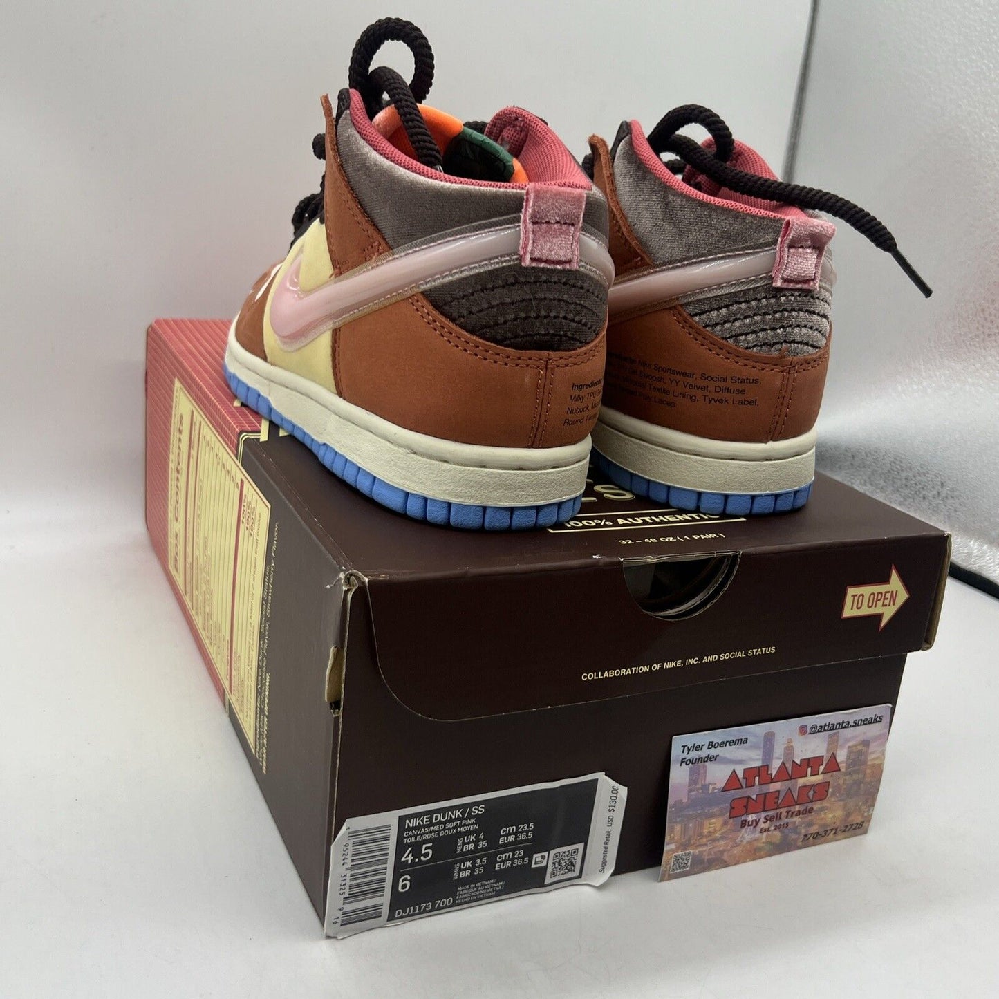 Size 4.5 - Nike Social Status x Dunk Mid Chocolate Milk Brand New Og All Pink