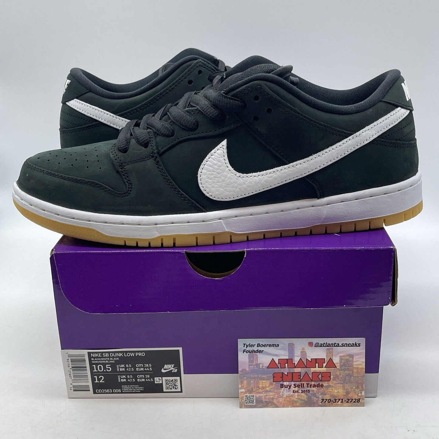 Size 10.5 - Nike Dunk Low SB Black Gum White Suede (CD2563-006)