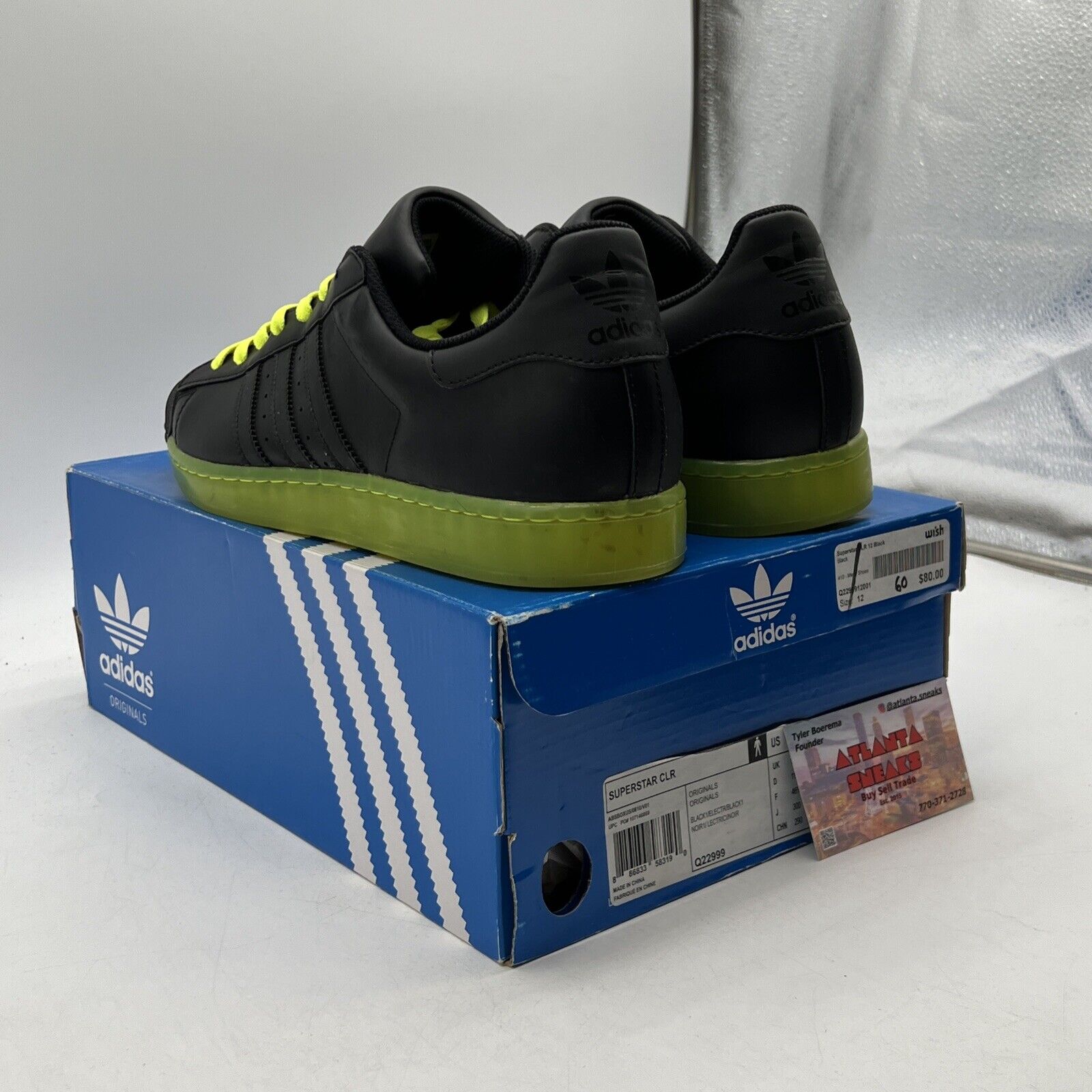 Size 12 - Adidas (Q22999) Black Electric Green Superstar CLR Basketball