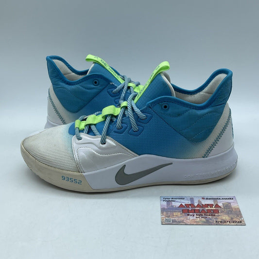 Size 9 - Nike PG 3 Lure White Blue Silver Green Suede (AO2607-005)