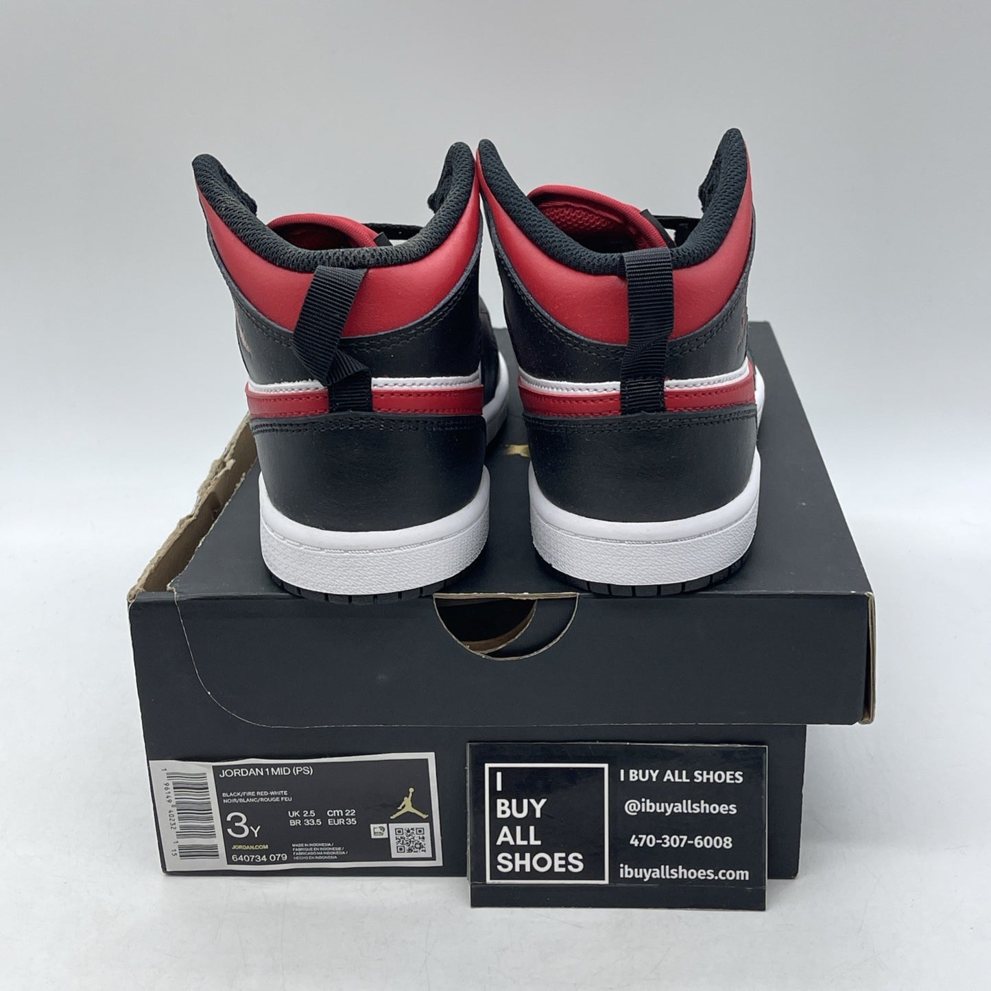 Size 3Y - Air Jordan 1 Mid Black Fire Red (640734-079)