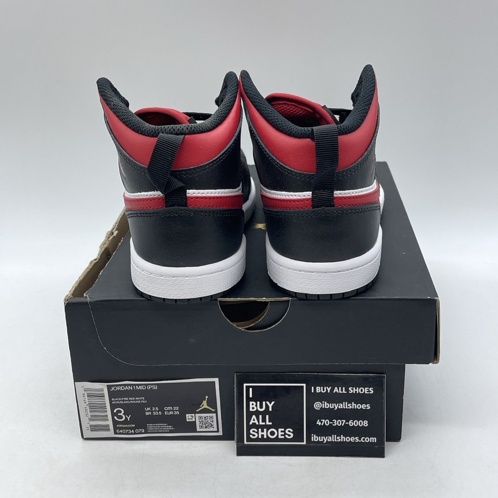 Size 3Y - Air Jordan 1 Mid Black Fire Red (640734-079)