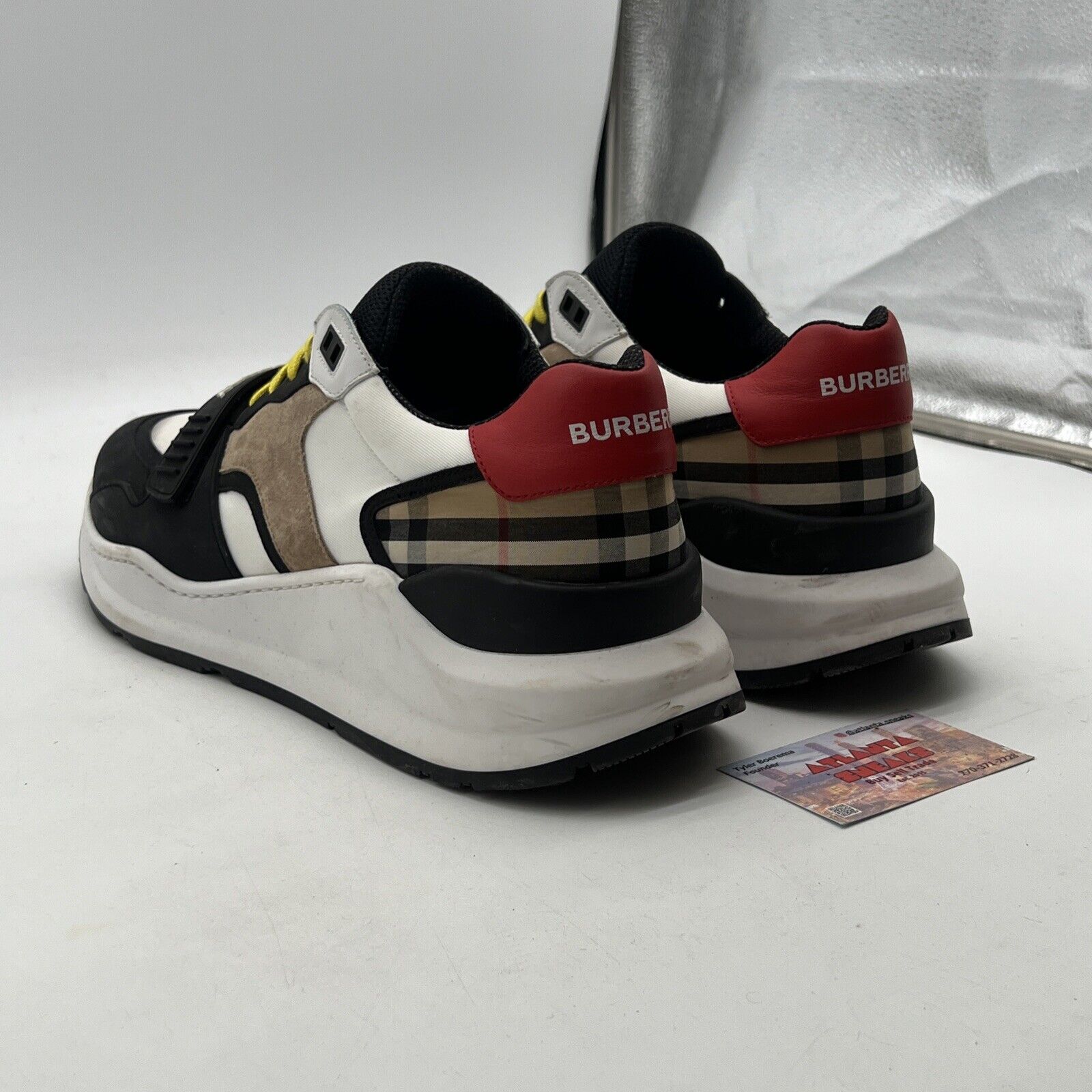 Size 14.5 - Burberry Ramsey Black & Archive Check Beige Sneakers