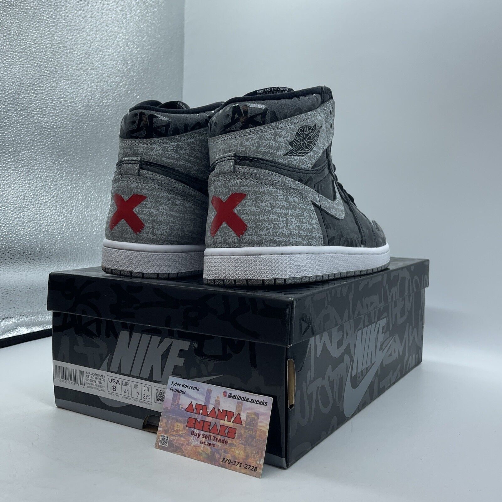 Size 8 - Jordan 1 OG High Rebellionaire Grey White Black Red (555088-036)