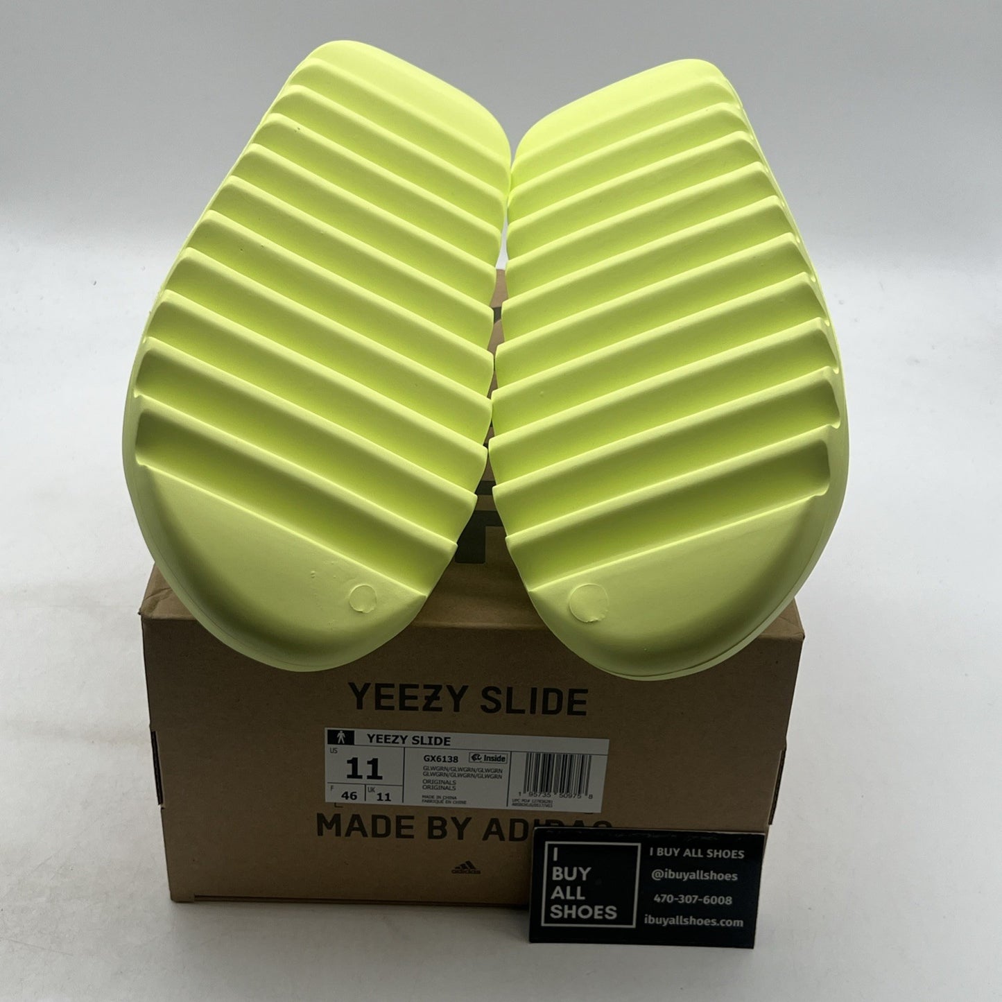 Size 11 - Adidas Yeezy Men's Slides Glow Green (GX6138)