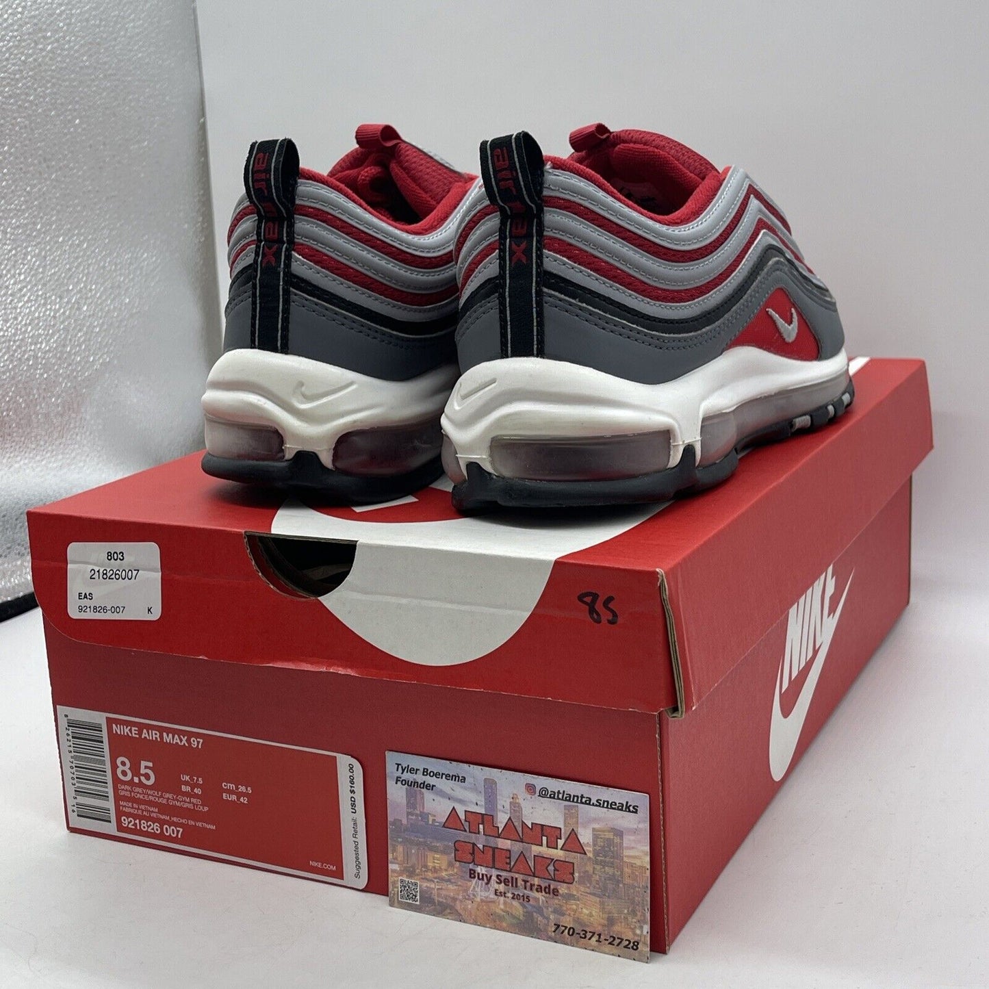 Size 8.5 - Nike Air Max 97 Gym Red Black Grey White Leather Suede (921826-007)