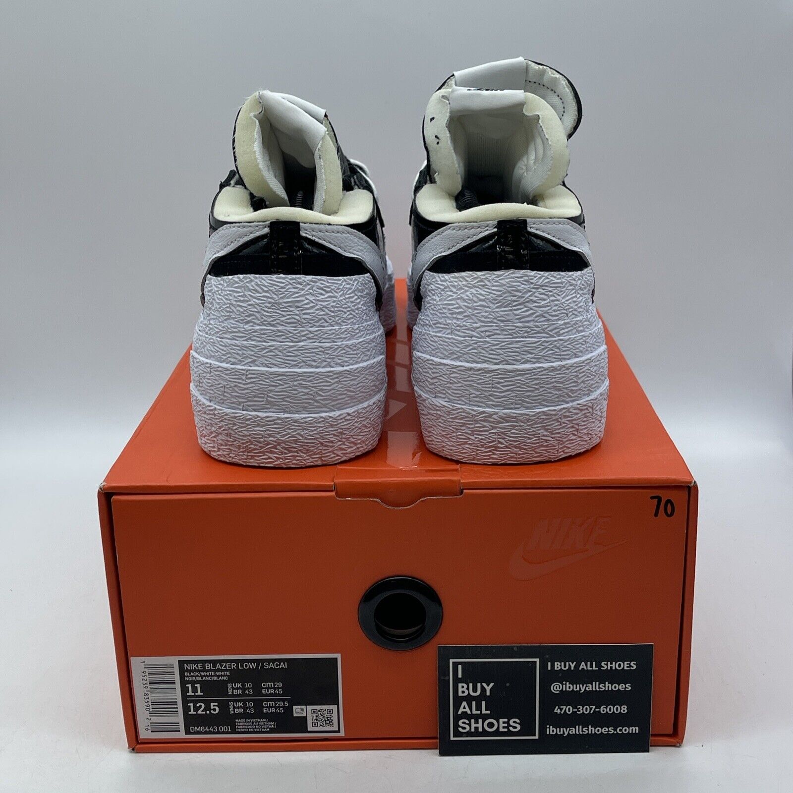 Size 11 - Nike sacai x Blazer Low Black Patent White Suede Leather (DM6443-001)