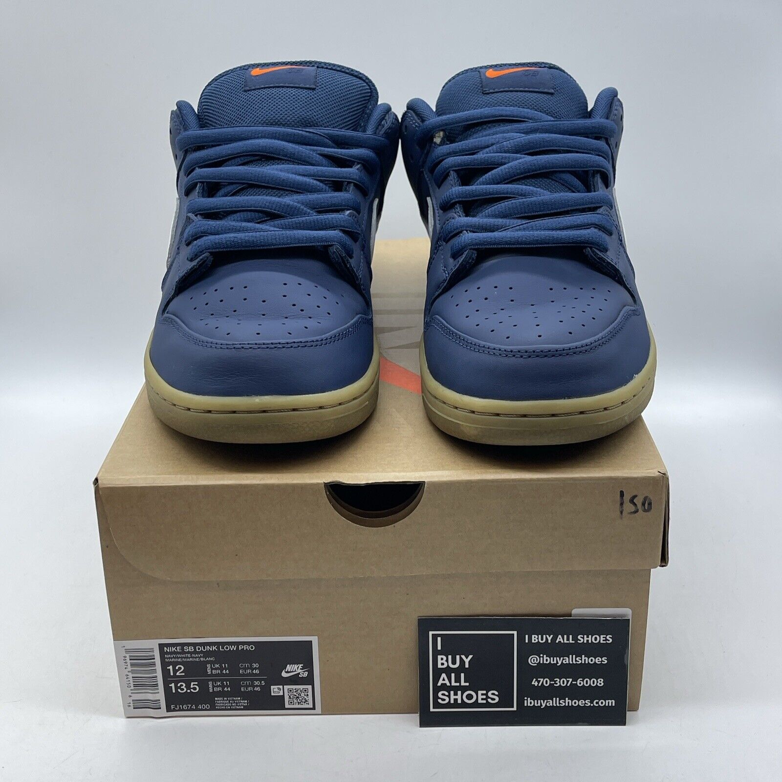 Size 12 - Nike Dunk Pro SB Low Navy Gum White Leather Suede (FJ1674-400)