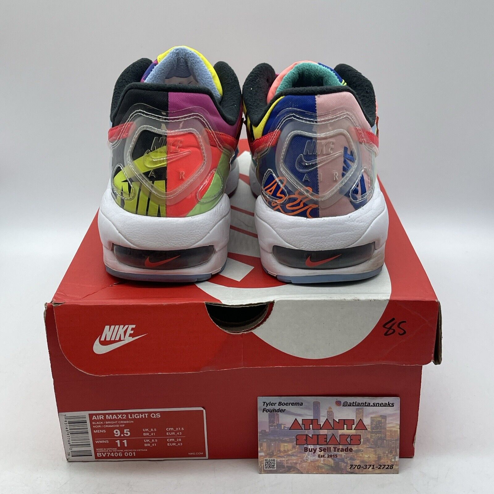 Size 9.5 - Nike Atmos x Air Max 2 Light QS Logos White Black Pink (BV7406-001)