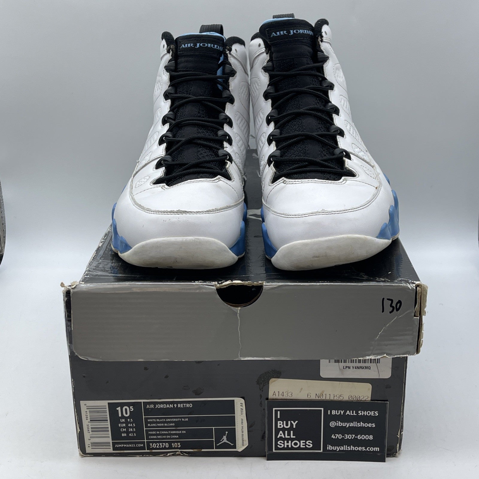 Size 10.5 - Air Jordan 9 Retro 2010 Powder Blue White Leather (302370-103)