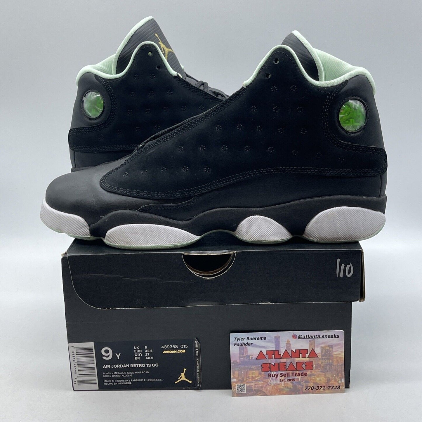 Size 9Y (GS) - Jordan 13 Retro Mid Mint Foam Black White (439358-015)