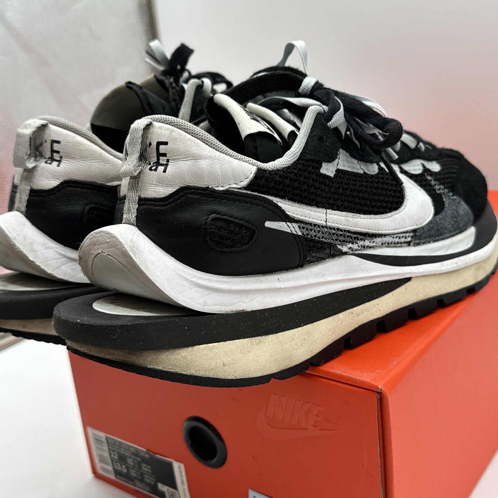 Size 12 - Nike sacai x VaporWaffle Black White Leather See Thru Cream White