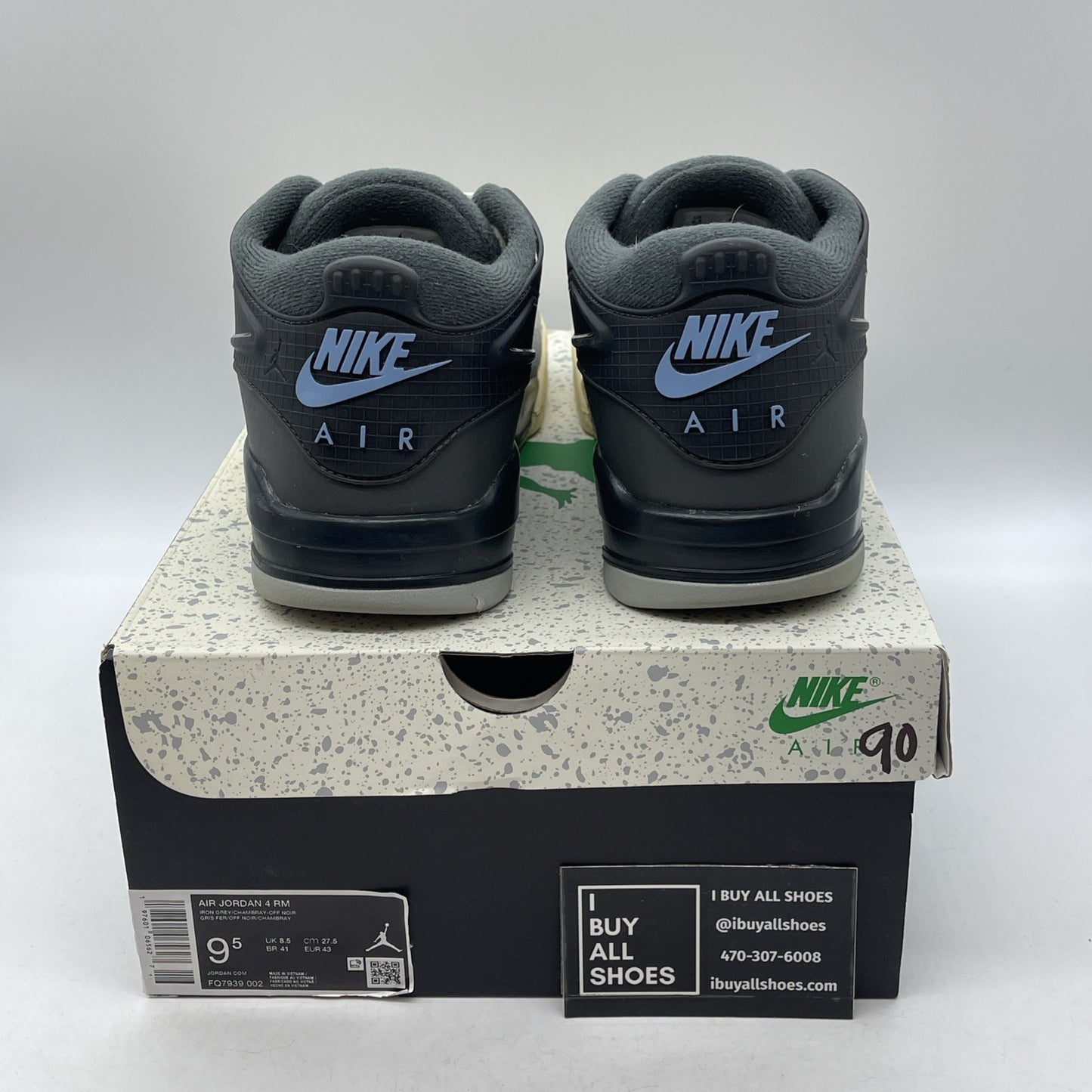 Size 9.5 - Air Jordan 4 RM Iron Grey Black Blue Suede Leather (FQ7939-002)