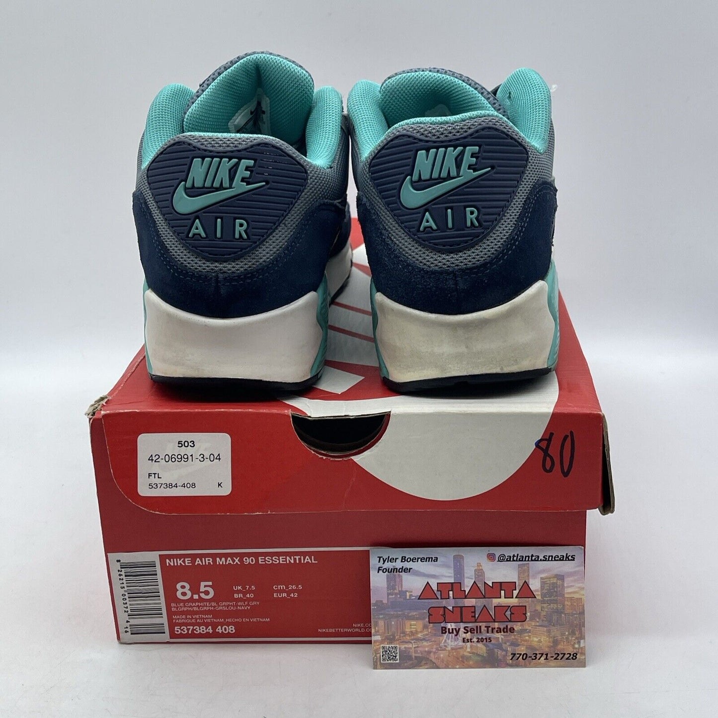 Size 8.5 - Nike Air Max 90 Essential Wolf Grey Blue Graphite (537384-408)