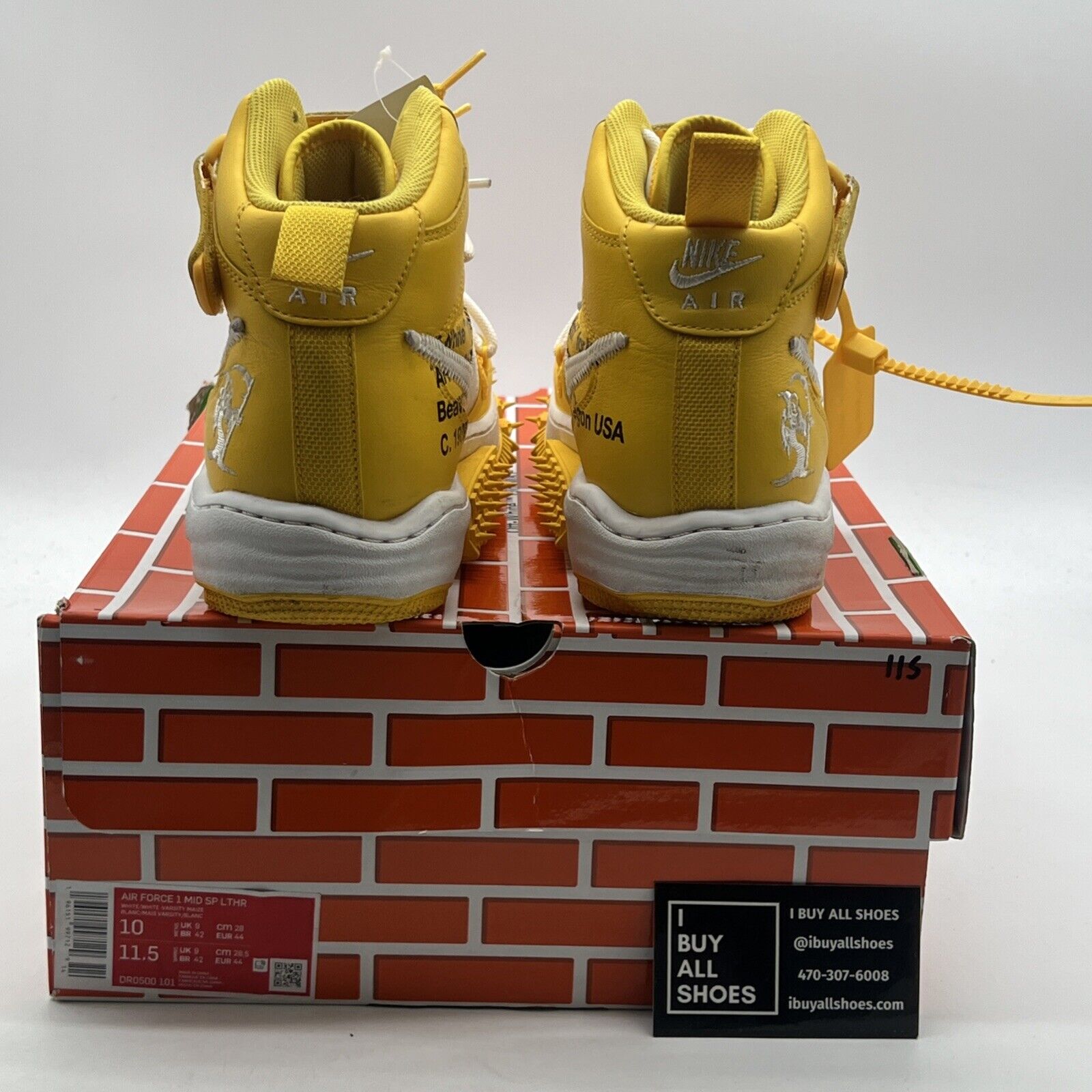 Size 10 - Nike Off-White x Air Force 1 SP Leather Mid Varsity Maize (DR0500-101)