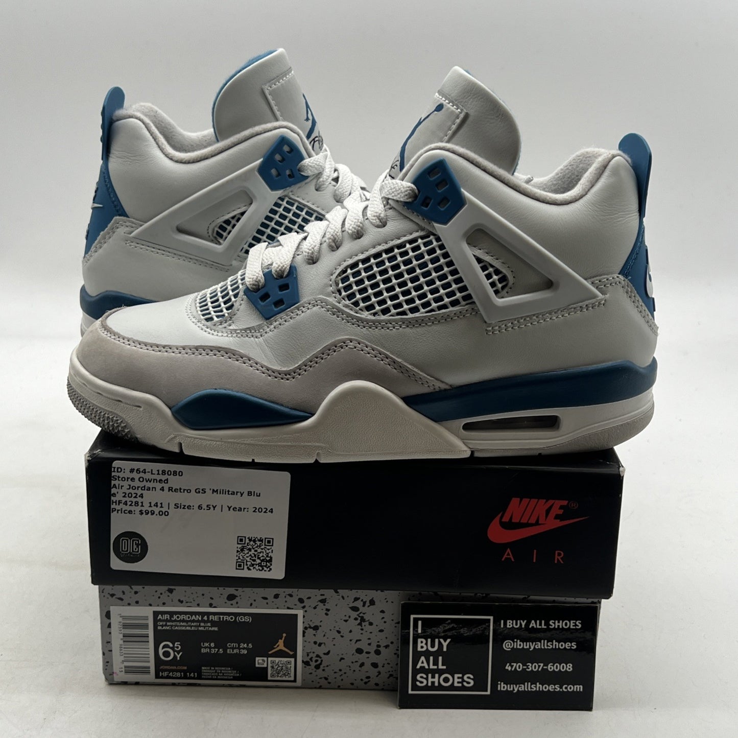 Size 6.5Y - Air Jordan 4 Retro 2024 Military Blue (HF4281-141)