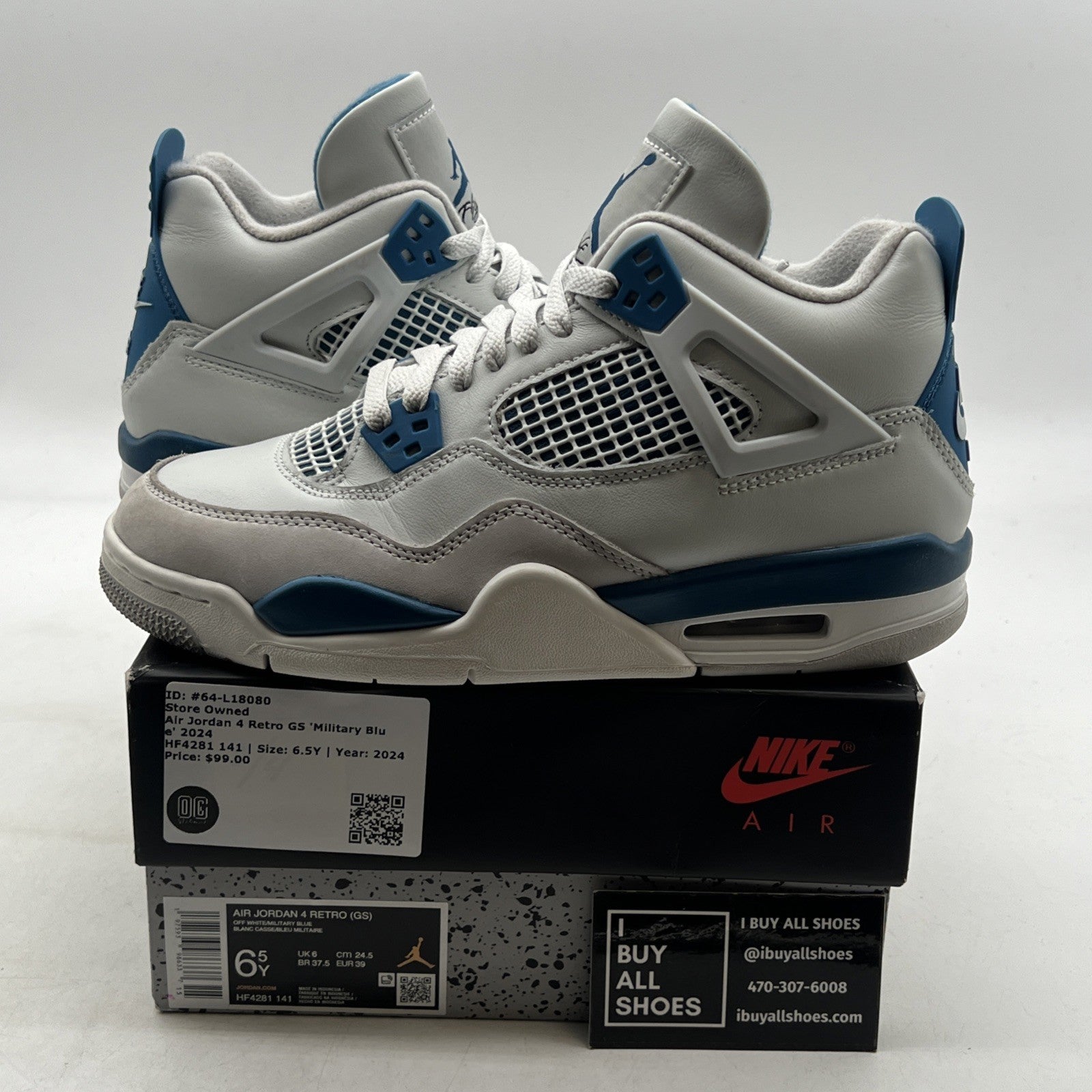 Size 6.5Y - Air Jordan 4 Retro 2024 Military Blue (HF4281-141)