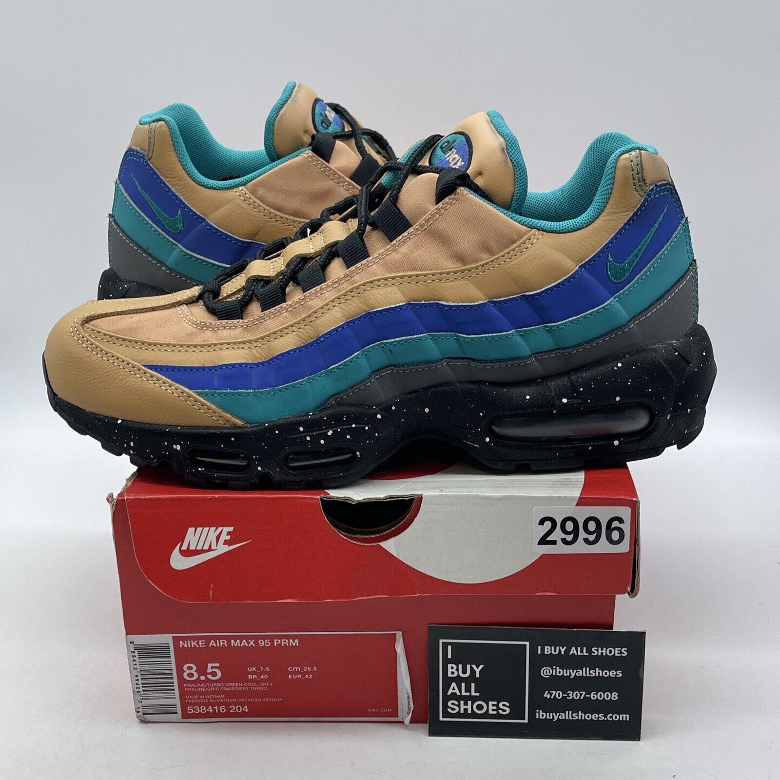 Size 8.5 - Nike Air Max 95 Premium Mega Blue Brown Suede Leather (538416-204)