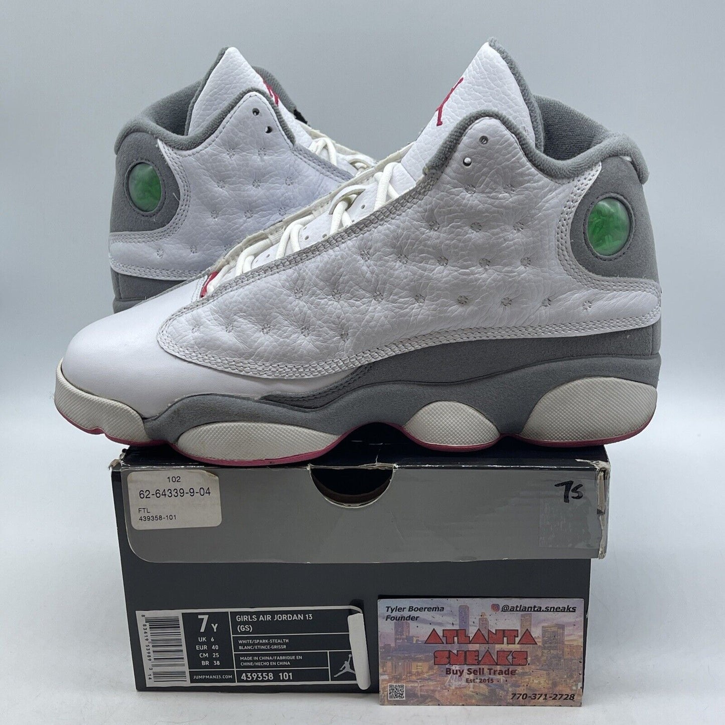 Size 7Y - Air Jordan 13 Stealth Pink Grey Suede White Leather (439358-101)