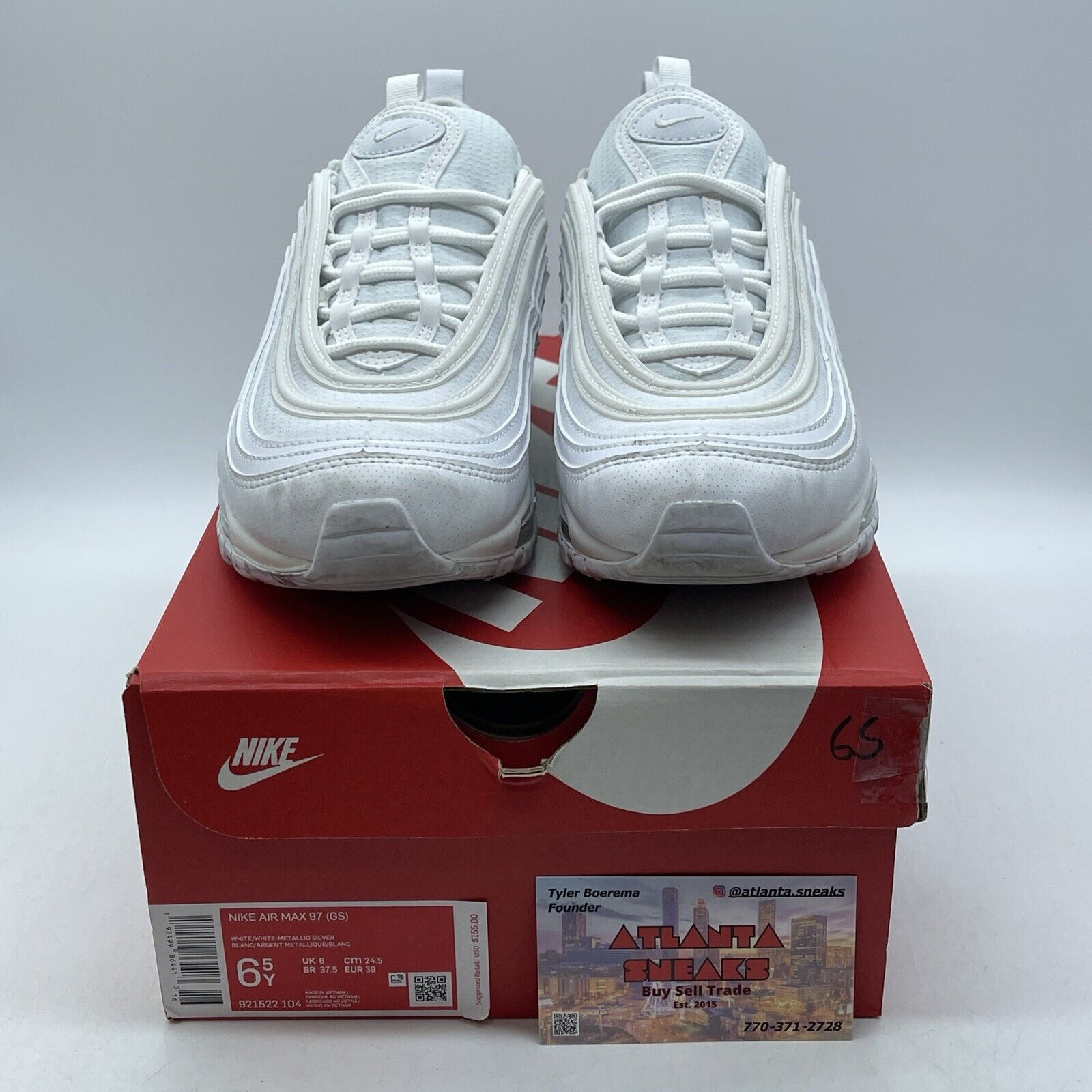 Size 6.5Y - Nike Air Max 97 (GS) Low White Metallic Silver Leather (921522-104)